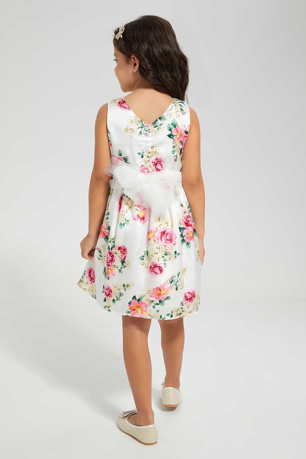 White And Pink Floral Print Dress