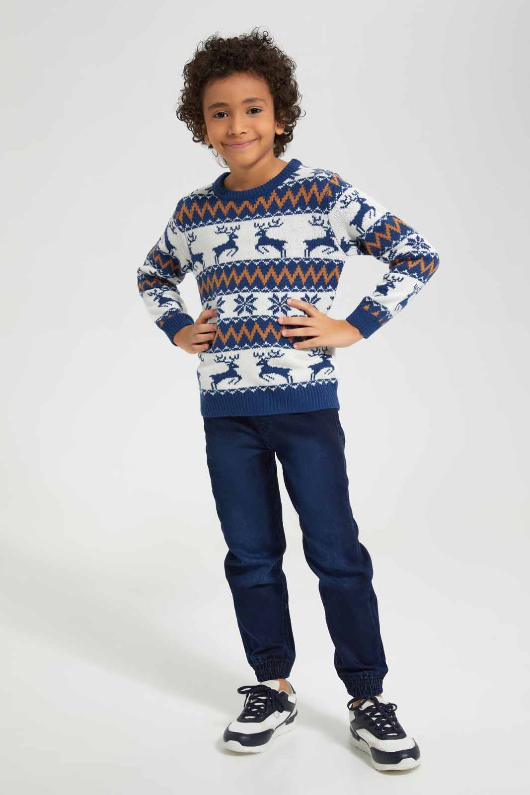 Redtag-Navy-Fairisle-jaquard-Hat-Set-BOY-Pullovers,-Category:Pullovers,-Colour:Navy,-Deals:New-In,-EHW,-Filter:Boys-(2-to-8-Yrs),-New-In-BOY-APL,-Non-Sale,-Section:Boys-(0-to-14Yrs),-W22B-Boys-2 to 8 Years