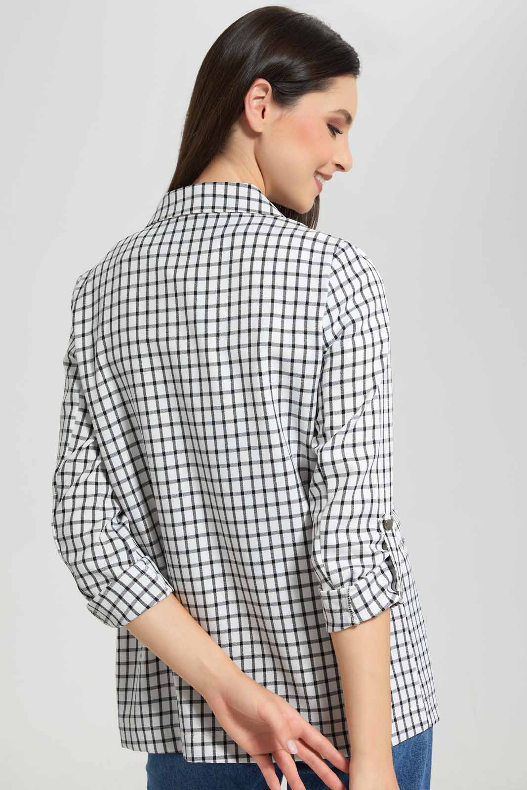 Redtag-White-Checked-Laple-Collar-Rollu-UP-Sleeve-Jacket-Category:Jackets,-Colour:Assorted,-Deals:New-In,-Filter:Women's-Clothing,-New-In-Women-APL,-Non-Sale,-Section:Women,-W22A,-Women-Jackets-Women's-