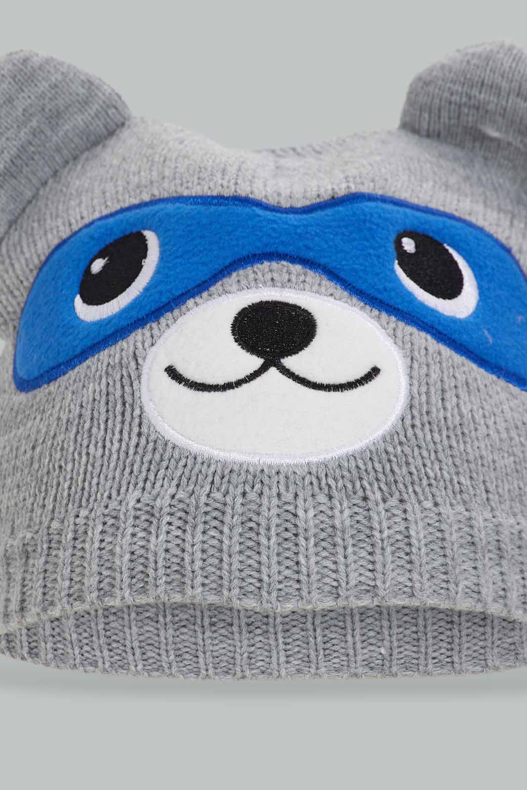 Redtag-Assorted-Grey-And-Navy-Blue-Charcater-Knitted-Cap-Set-Of-2-BOY-Knitted-Accessories,-Category:Knitted-Accessories,-Colour:Assorted,-Filter:Boys-Accessories,-New-In,-New-In-BOY-ACC,-Non-Sale,-Section:Boys-(0-to-14Yrs),-W22B-Boys-