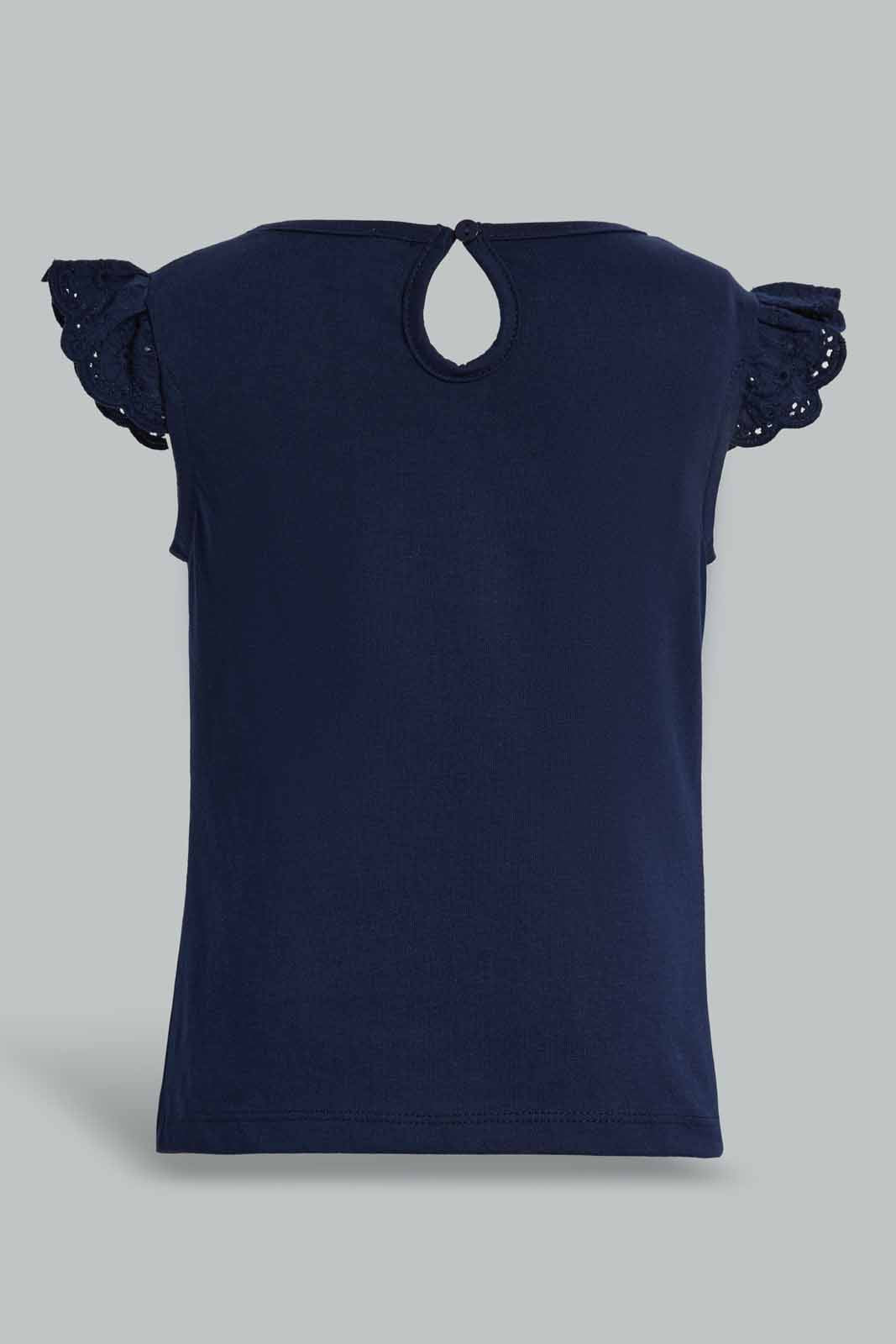 Redtag-Navy-Schiffli-Frill-Sleeve-With-Floral-AOP-Leggings-Category:Sets,-Colour:Navy,-Deals:New-In,-Filter:Infant-Girls-(3-to-24-Mths),-ING-Sets,-New-In-ING-APL,-Non-Sale,-Section:Girls-(0-to-14Yrs),-VLM,-W22O-Infant-Girls-3 to 24 Months