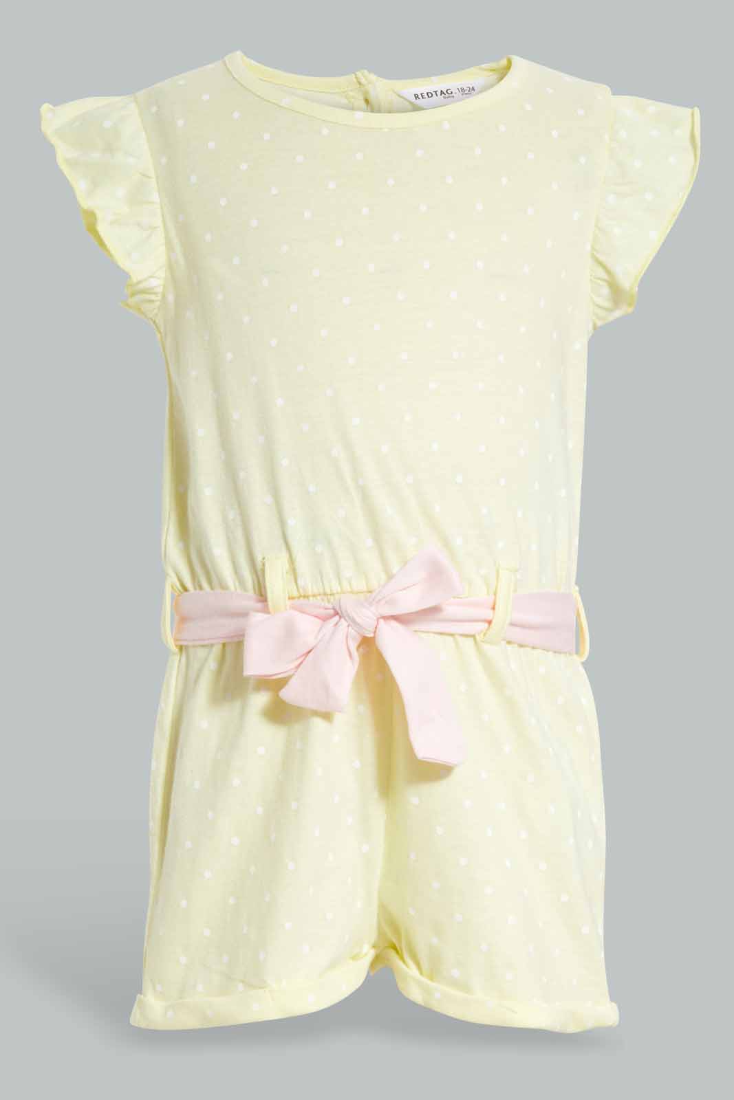 Redtag-Yellow-Floral-Print-Jumpsuit-Category:Jumpsuits,-Colour:Yellow,-Deals:New-In,-Filter:Infant-Girls-(3-to-24-Mths),-ING-Jumpsuits,-New-In-ING-APL,-Non-Sale,-Section:Girls-(0-to-14Yrs),-W22O-Infant-Girls-3 to 24 Months