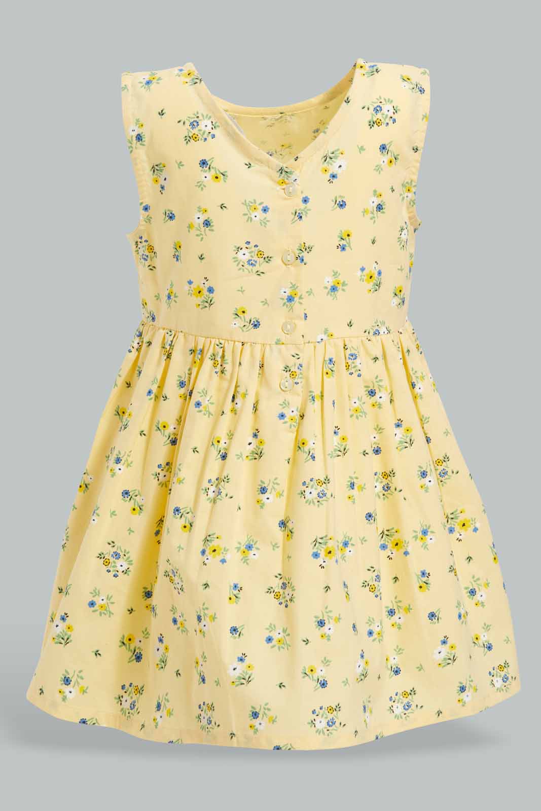 Redtag-Yellow-Frloral-AOP-Sleeveless-Dress-Category:Dresses,-Colour:Yellow,-Deals:New-In,-Filter:Infant-Girls-(3-to-24-Mths),-ING-Dresses,-New-In-ING-APL,-Non-Sale,-Section:Girls-(0-to-14Yrs),-VLM,-W22O-Infant-Girls-3 to 24 Months