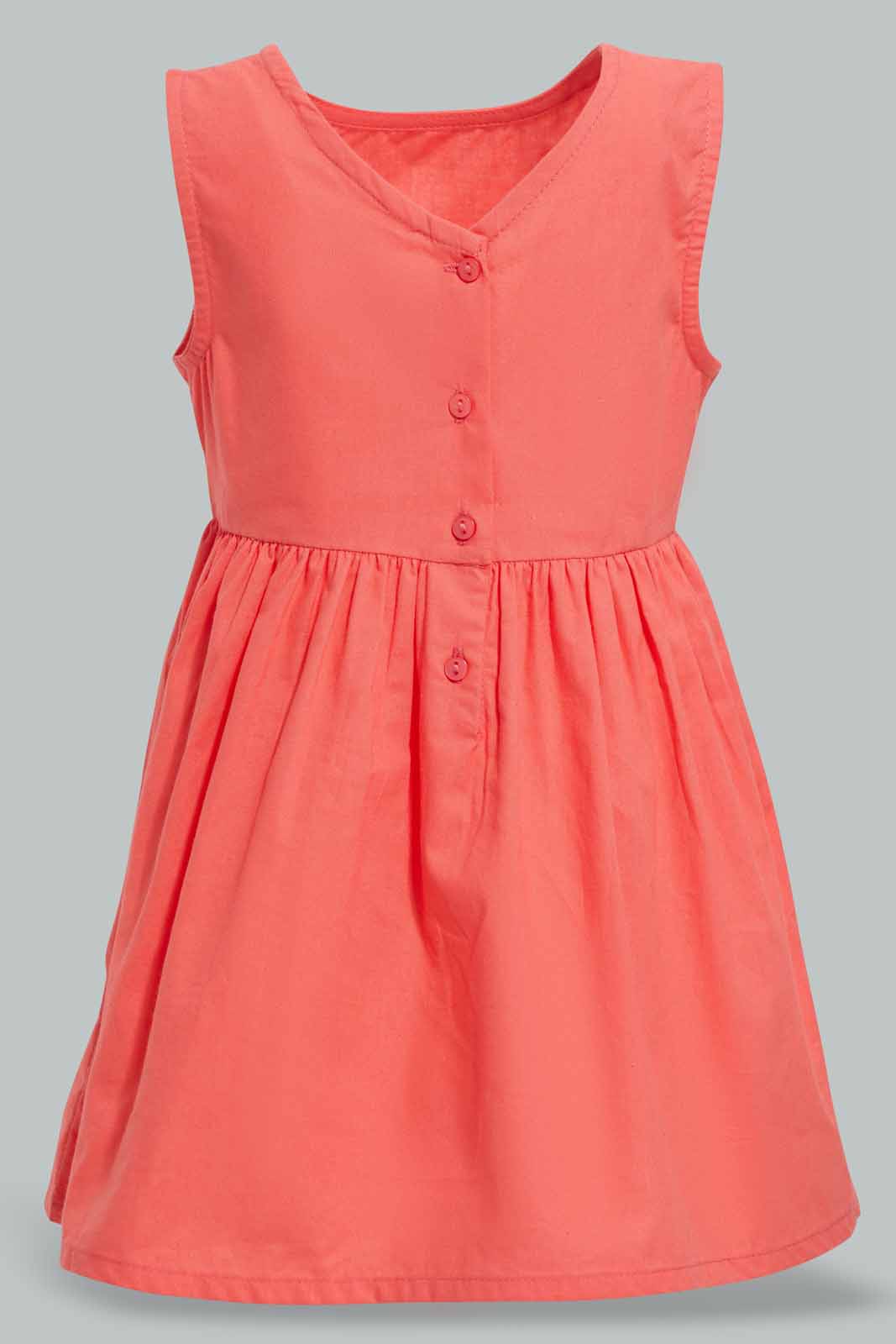 Redtag-Coral-Solid-Sleeveless-Dress-Category:Dresses,-Colour:Orange,-Deals:New-In,-Filter:Infant-Girls-(3-to-24-Mths),-ING-Dresses,-New-In-ING-APL,-Non-Sale,-Section:Girls-(0-to-14Yrs),-VLM,-W22O-Infant-Girls-3 to 24 Months