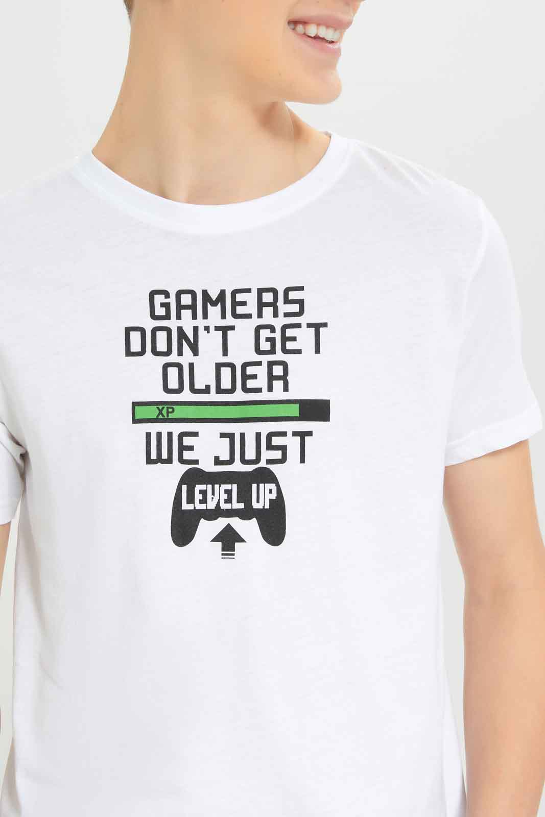 Redtag-White-Gamers-Don’t-Get-Older-Graphic-TEE-BSR-T-Shirts,-Category:T-Shirts,-Colour:White,-Deals:New-In,-Dept:Boys,-Filter:Senior-Boys-(8-to-14-Yrs),-New-In-BSR-APL,-Non-Sale,-Section:Boys-(0-to-14Yrs),-TBL,-W22O-Senior-Boys-9 to 14 Years