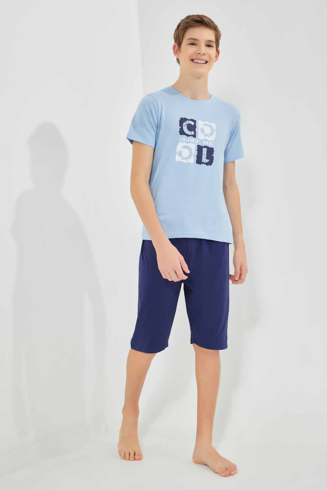 Redtag-Blue-Just-Be-Cool-Nigtsuit-BSR-Pyjama-Sets,-Category:Pyjama-Sets,-Colour:Blue,-Deals:New-In,-Filter:Senior-Boys-(8-to-14-Yrs),-New-In-BSR-APL,-Non-Sale,-Section:Boys-(0-to-14Yrs),-W22O-Senior-Boys-9 to 14 Years