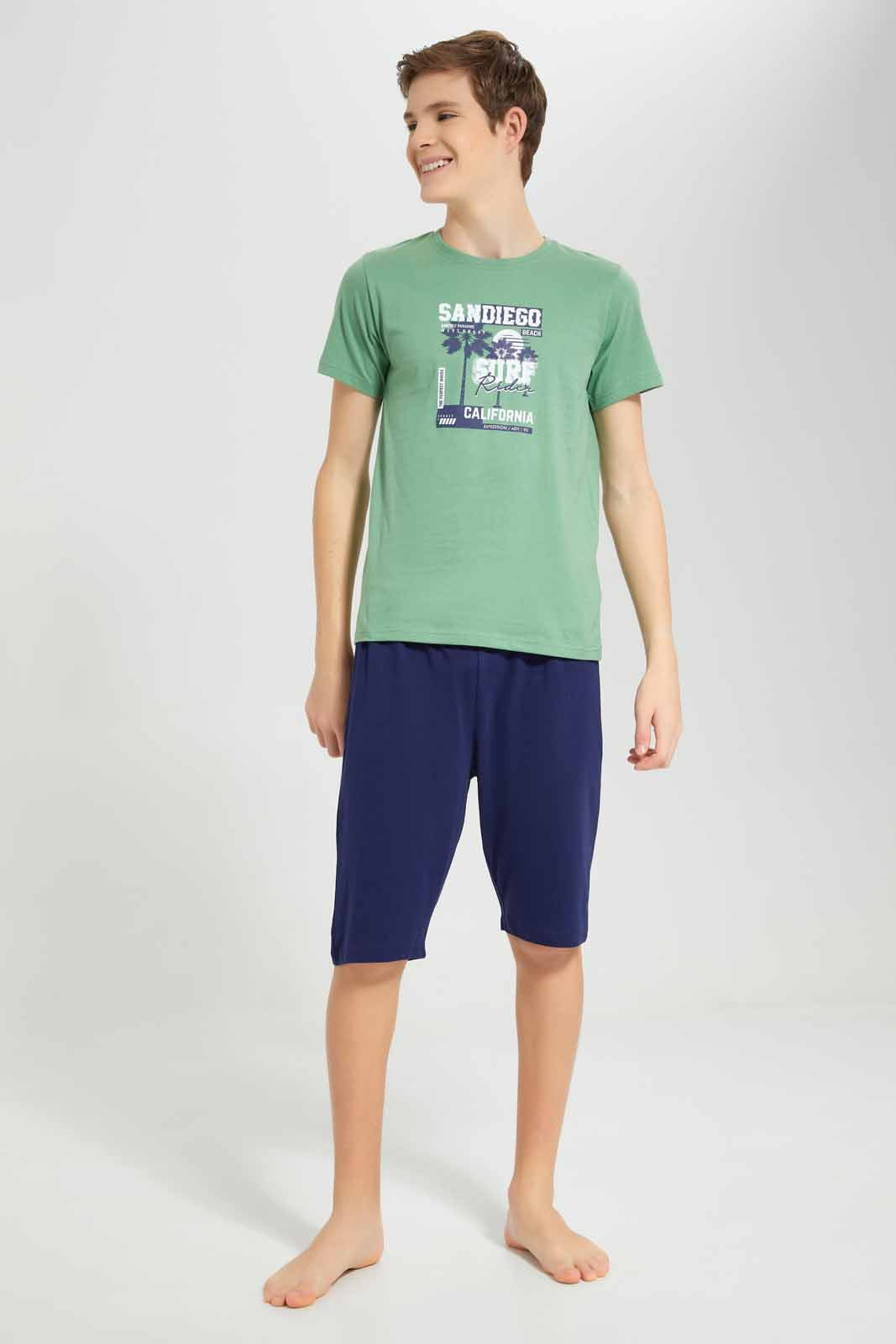 Redtag-Green-Sandiego-Beach-Nightsuit-BSR-Pyjama-Sets,-Category:Pyjama-Sets,-Colour:Green,-Deals:New-In,-Filter:Senior-Boys-(8-to-14-Yrs),-New-In-BSR-APL,-Non-Sale,-Section:Boys-(0-to-14Yrs),-W22O-Senior-Boys-9 to 14 Years