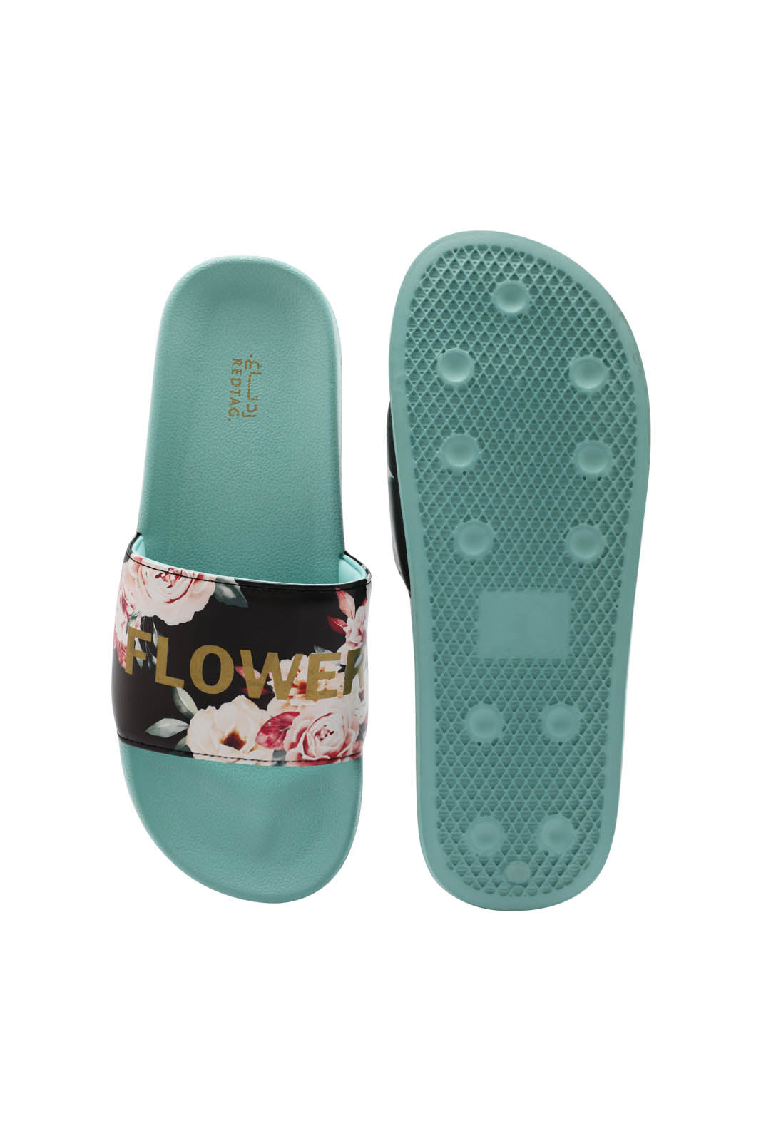Redtag-Mint-Flower-Power-Slide-Category:Flip-Flops,-Colour:Mint,-Deals:New-In,-Dept:Ladieswear,-Filter:Women's-Footwear,-New-In-Women-FOO,-Non-Sale,-Section:Women,-W22B,-Women-Flip-Flops-Women's-