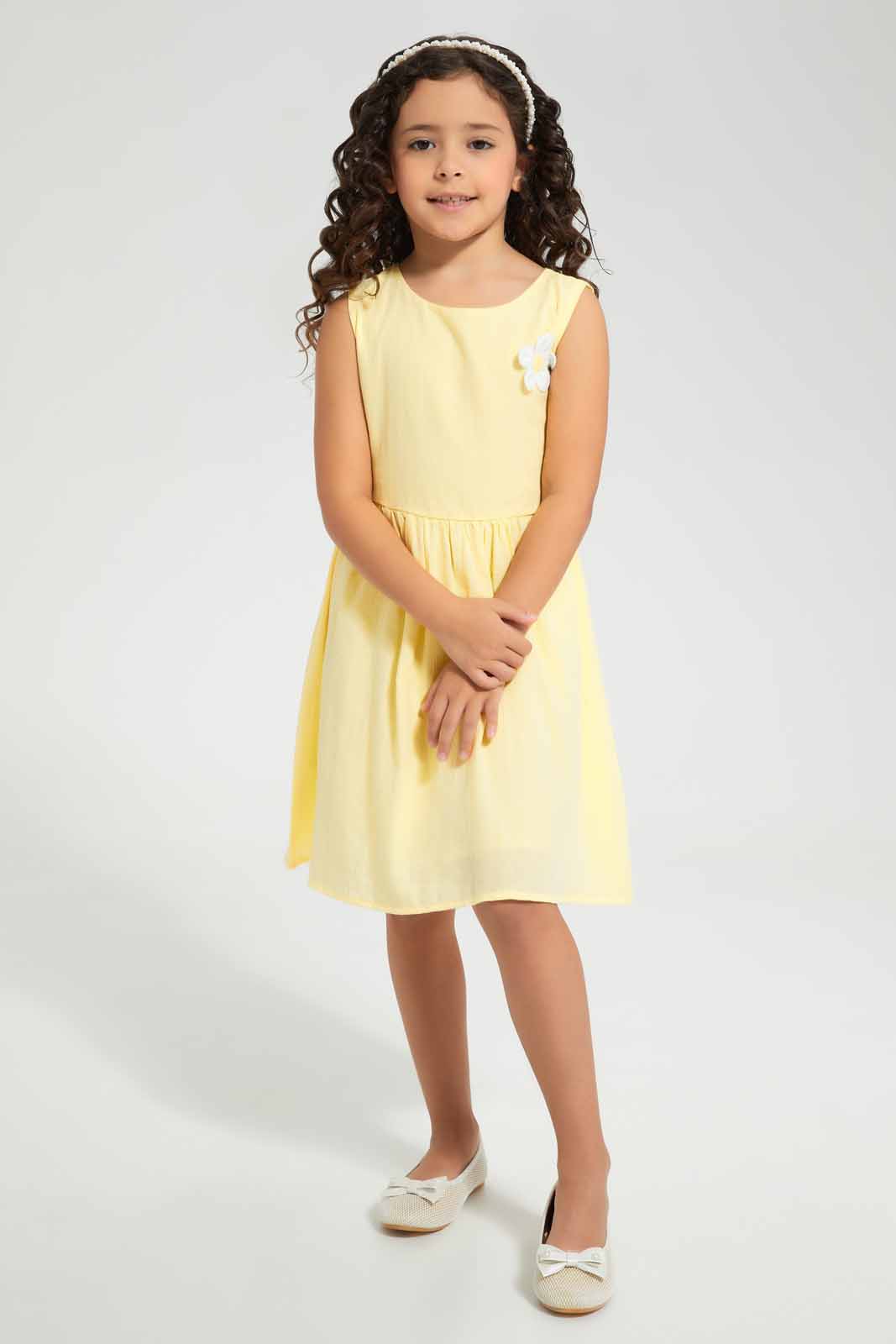Redtag-Yellow-Dress-Category:Dresses,-Colour:Yellow,-Deals:New-In,-Filter:Girls-(2-to-8-Yrs),-GIR-Dresses,-New-In-GIR-APL,-Non-Sale,-Section:Girls-(0-to-14Yrs),-W22O-Girls-2 to 8 Years
