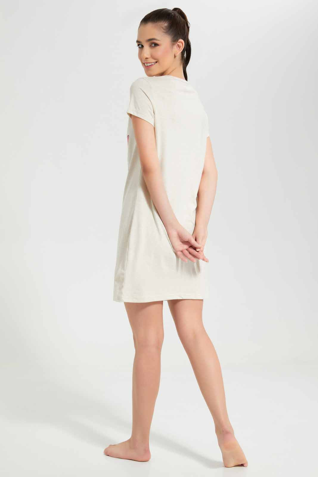 Redtag-Single-Pack-Chest-Print-Beige-Nightshirt-Category:Nightshirts,-Colour:Beige,-Deals:New-In,-Filter:Women's-Clothing,-New-In-Women-APL,-Non-Sale,-Section:Women,-W22O,-Women-Nightshirts--