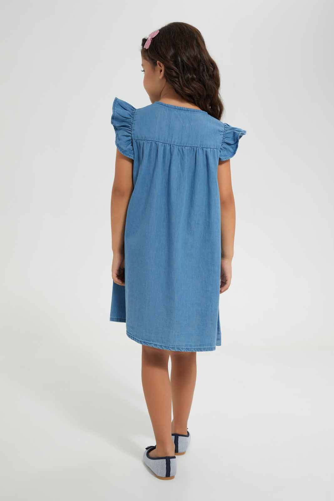 Redtag-Blue-Denim-Dress-Category:Dresses,-Colour:Blue,-Deals:New-In,-Filter:Girls-(2-to-8-Yrs),-GIR-Dresses,-New-In-GIR-APL,-Non-Sale,-Section:Girls-(0-to-14Yrs),-W22O-Girls-2 to 8 Years