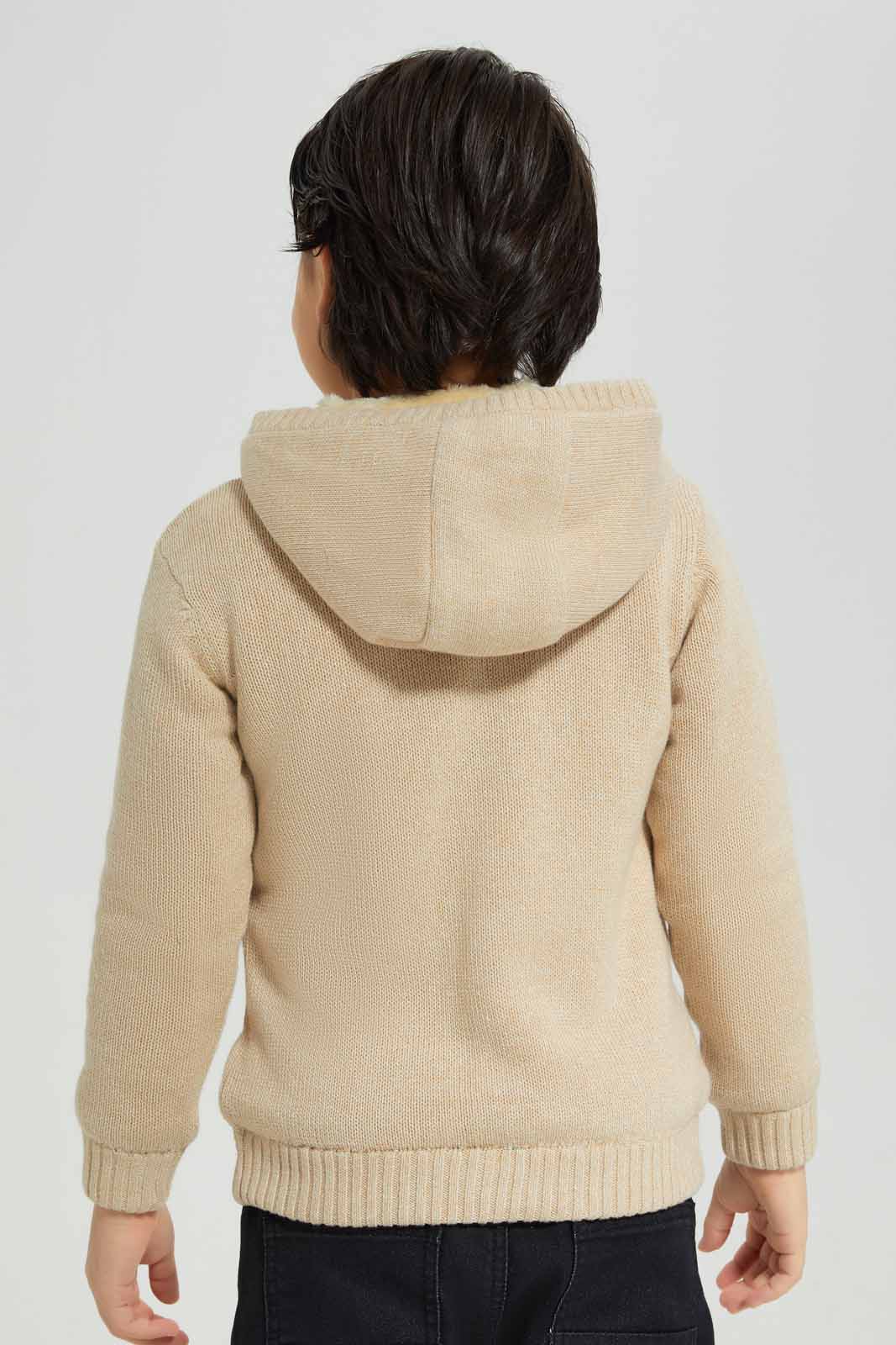 Redtag-Beige-Cable-Hooded-Zip-through-Cardigan-BOY-Cardigans,-Category:Cardigans,-Colour:Beige,-Deals:New-In,-EHW,-Filter:Boys-(2-to-8-Yrs),-New-In-BOY-APL,-Non-Sale,-Section:Boys-(0-to-14Yrs),-W22B-Boys-2 to 8 Years
