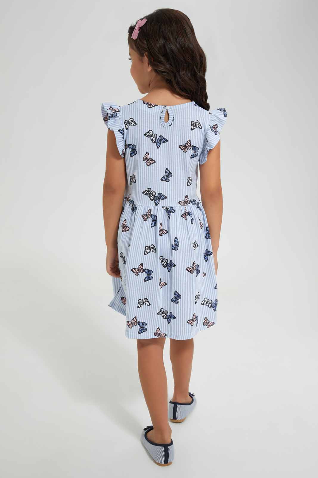 Redtag-Blue-Ruffle-Dress--Butterfly-Blue-Category:Dresses,-Colour:Blue,-Deals:New-In,-Filter:Girls-(2-to-8-Yrs),-GIR-Dresses,-New-In-GIR-APL,-Non-Sale,-Section:Girls-(0-to-14Yrs),-VLM,-W22O-Girls-2 to 8 Years