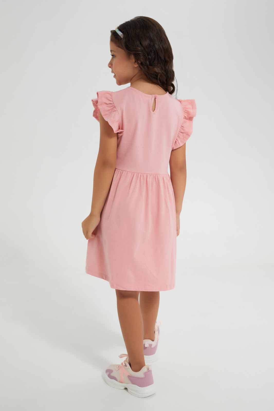 Redtag-Pink-Ruffle-Dress--Ice-Cream-Pink-Category:Dresses,-Colour:Apricot,-Deals:New-In,-Filter:Girls-(2-to-8-Yrs),-GIR-Dresses,-New-In-GIR-APL,-Non-Sale,-Section:Girls-(0-to-14Yrs),-VLM,-W22O-Girls-2 to 8 Years