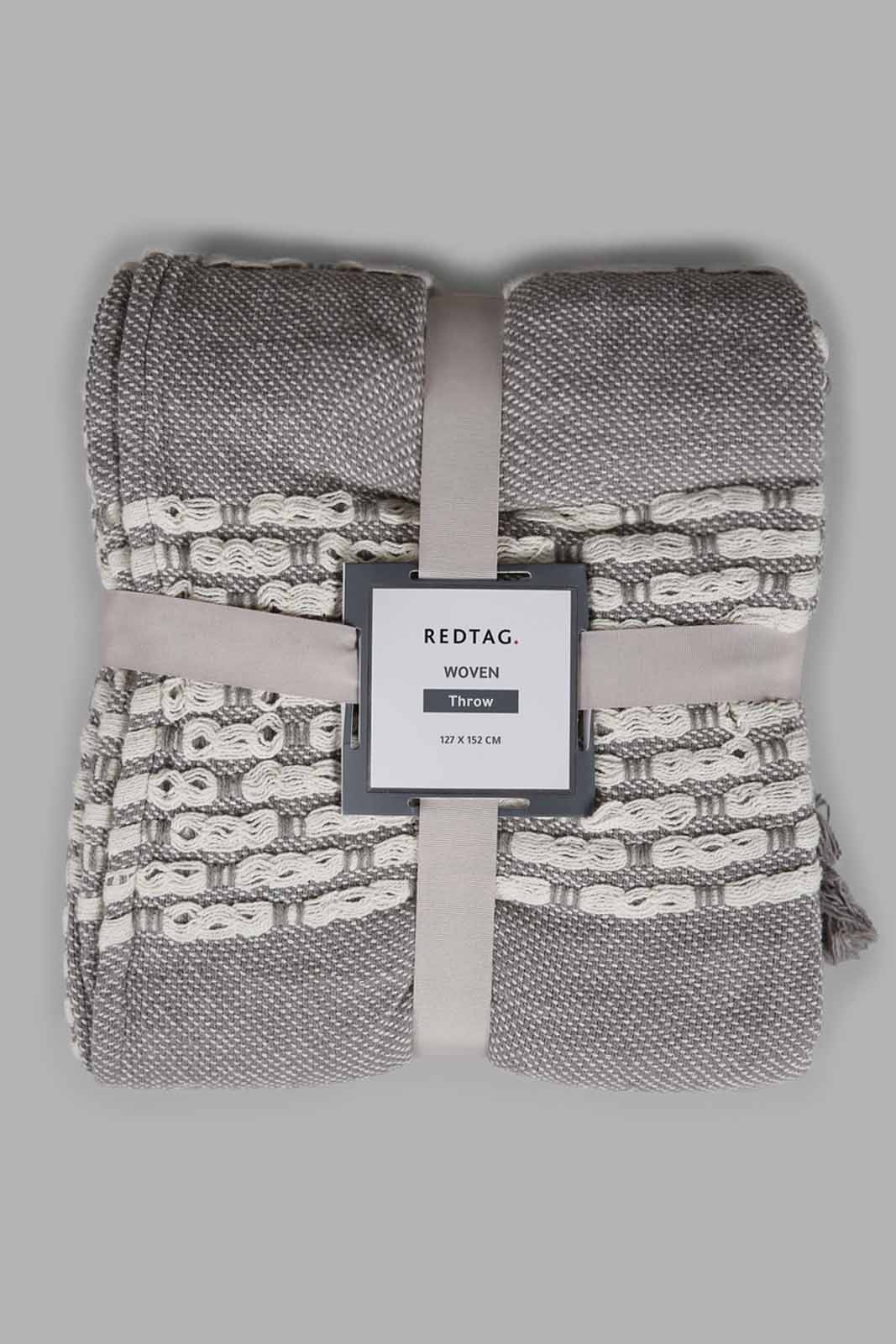 Redtag-Grey-Jacquard-Throw-With-Fringe-Category:Throws,-Colour:Grey,-Deals:New-In,-Filter:Home-Bedroom,-HMW-BED-Throws,-New-In-HMW-BED,-Non-Sale,-Section:Homewares,-W22A-Home-Bedroom-