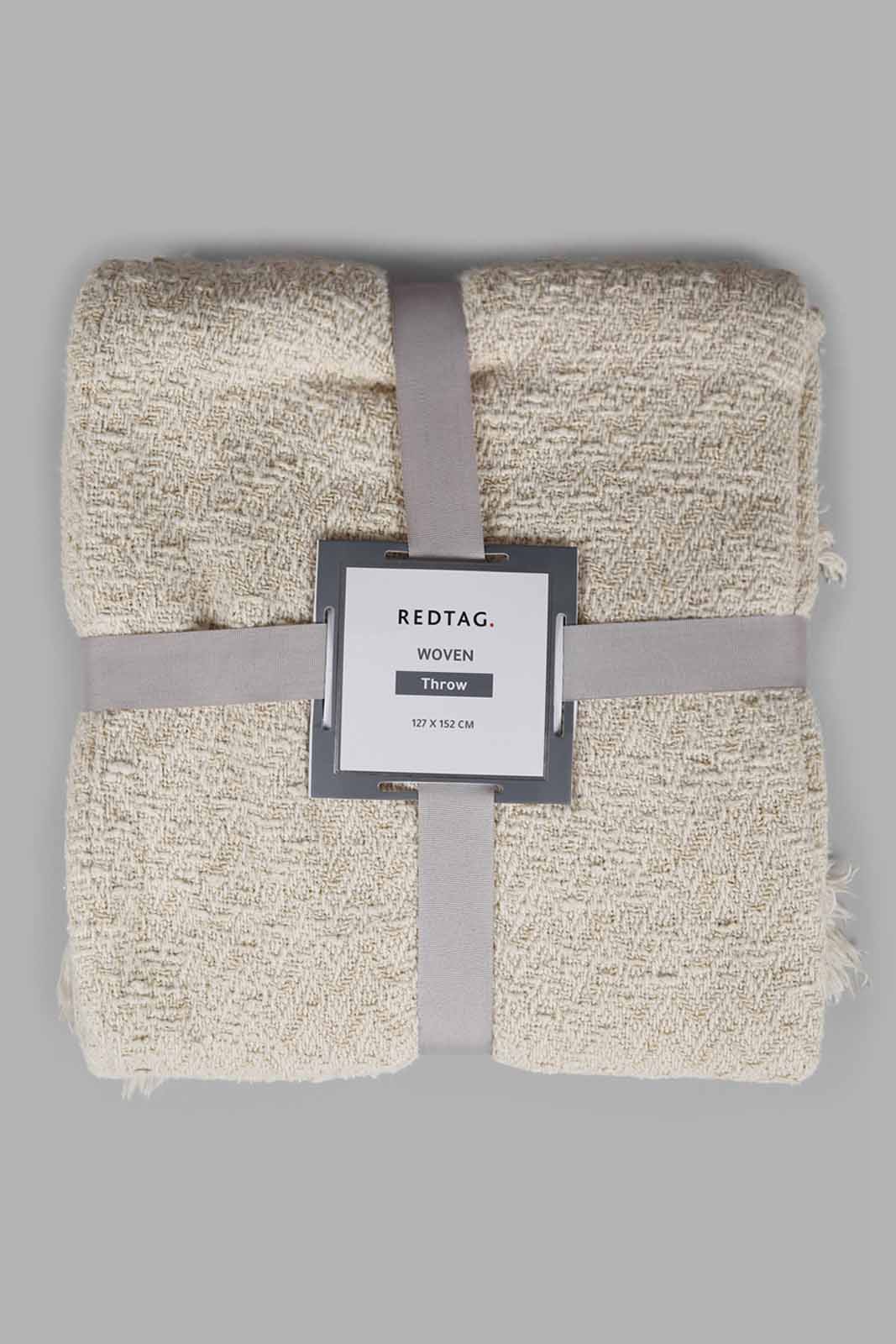 Redtag-Beige-Textured-Jacquard-Throw-Category:Throws,-Colour:White,-Deals:New-In,-Filter:Home-Bedroom,-HMW-BED-Throws,-New-In-HMW-BED,-Non-Sale,-Section:Homewares,-W22A-Home-Bedroom-