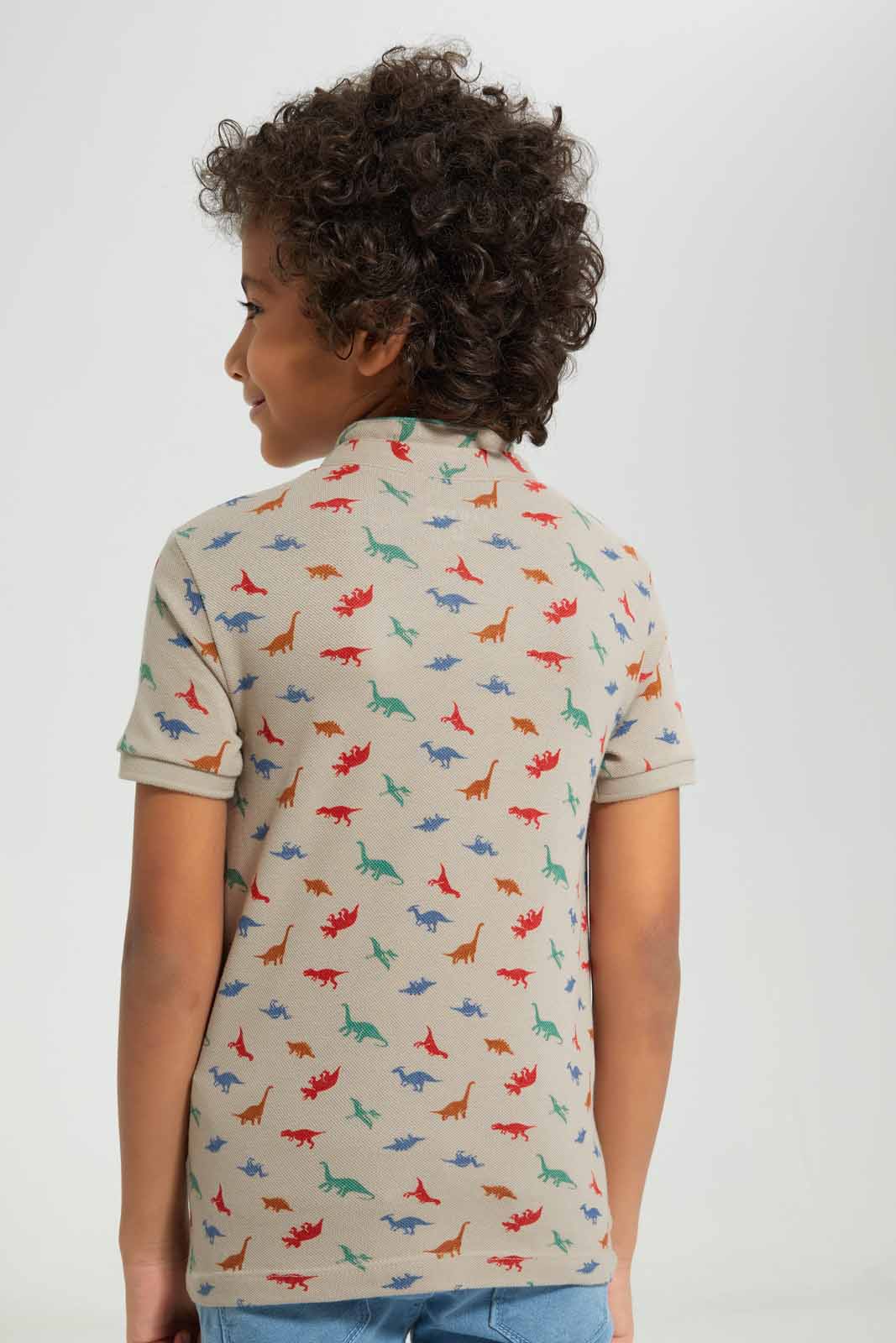 Redtag-Stone-AOP-Stand-Up-Collar-Polo-T-Shirt-BOY-Polo-T-Shirts,-Category:Polo-T-Shirts,-Colour:Grey,-Deals:New-In,-Filter:Boys-(2-to-8-Yrs),-New-In-BOY-APL,-Non-Sale,-Section:Boys-(0-to-14Yrs),-TBL,-W22A-Boys-2 to 8 Years