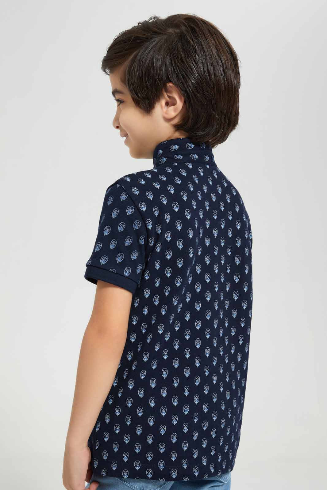 Redtag-Navy-AOP-Stand-Up-Collar-Polo-T-Shirt-BOY-Polo-T-Shirts,-Category:Polo-T-Shirts,-Colour:Navy,-Deals:New-In,-Filter:Boys-(2-to-8-Yrs),-New-In-BOY-APL,-Non-Sale,-Section:Boys-(0-to-14Yrs),-TBL,-W22A-Boys-2 to 8 Years