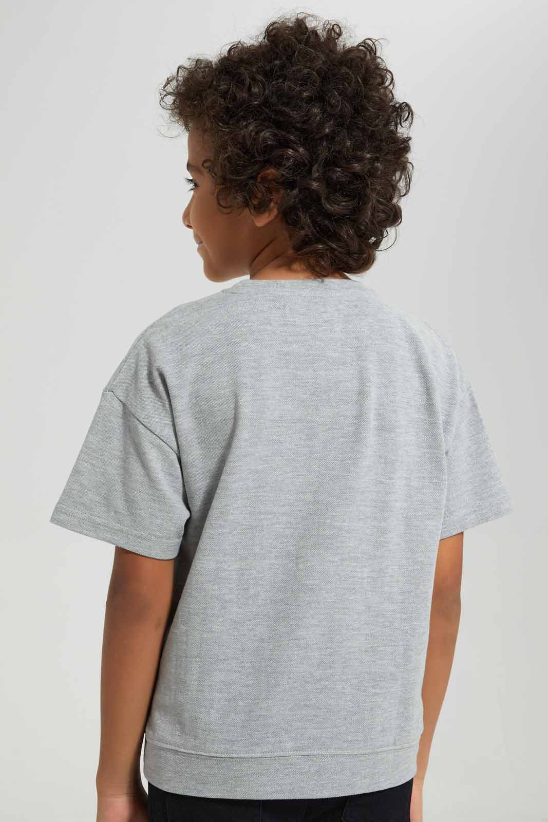 Redtag-Grey-Short-Sleeve-Pique-Over-Size-Embroidered-T-Shirt-BOY-T-Shirts,-Category:T-Shirts,-Colour:Grey,-Deals:New-In,-Filter:Boys-(2-to-8-Yrs),-New-In-BOY-APL,-Non-Sale,-Section:Boys-(0-to-14Yrs),-TBL,-W22A-Boys-2 to 8 Years