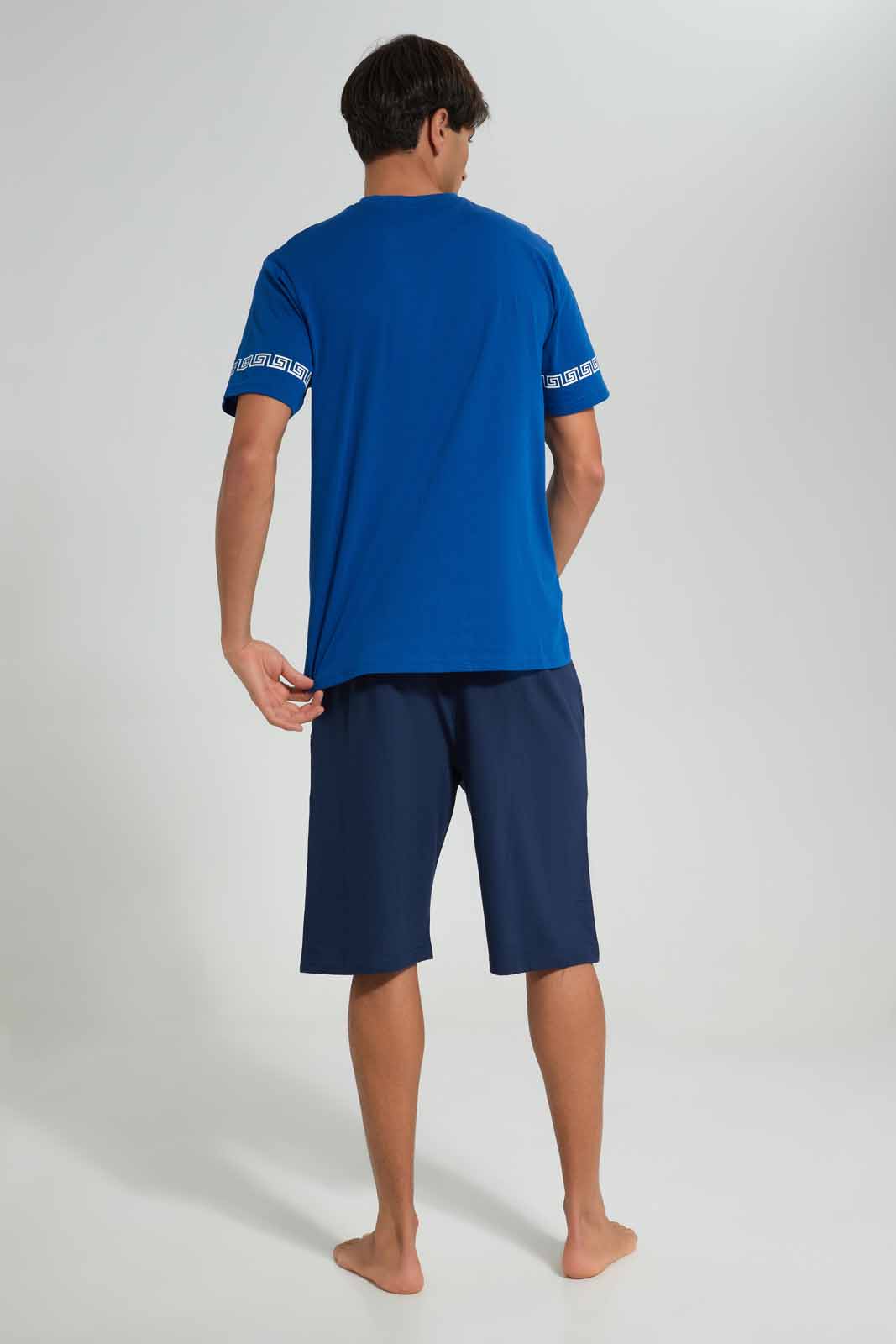 Redtag-Blue-T-Shirt-With-Black-Shorts-Pyjama-Set-Category:Pyjama-Sets,-Colour:Blue,-Deals:New-In,-Filter:Men's-Clothing,-Men-Pyjama-Sets,-New-In-Men-APL,-Non-Sale,-Section:Men,-W22A-Men's-