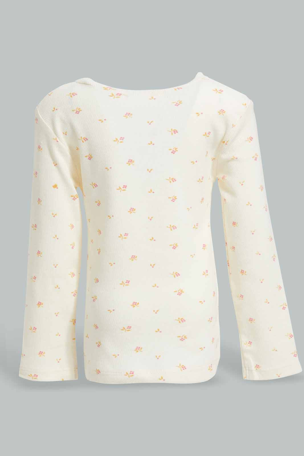 Redtag-Ivory-Floral-AOP-Rib-T-Shirt-Category:T-Shirts,-Colour:Ivory,-Deals:New-In,-Filter:Infant-Girls-(3-to-24-Mths),-ING-T-Shirts,-New-In-ING-APL,-Non-Sale,-Section:Girls-(0-to-14Yrs),-W22A-Infant-Girls-3 to 24 Months
