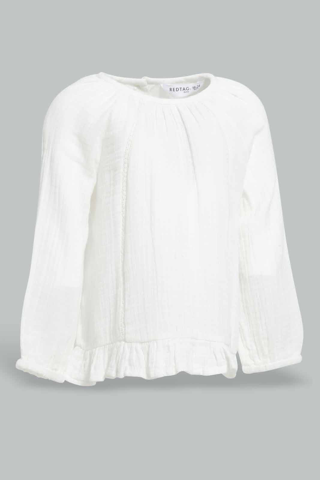 Redtag-White-Solid-Frill-Hem-Blouse-Category:Blouses,-Colour:White,-Deals:New-In,-Filter:Infant-Girls-(3-to-24-Mths),-ING-Blouses,-New-In-ING-APL,-Non-Sale,-Section:Girls-(0-to-14Yrs),-W22A-Infant-Girls-3 to 24 Months