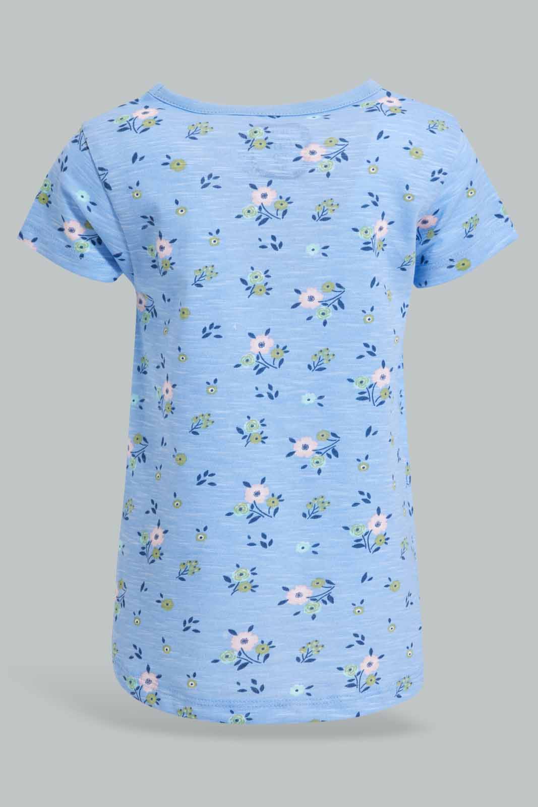 Redtag-Blue-Floral-AOP-Rib-T-Shirt-Category:T-Shirts,-Colour:Blue,-Deals:New-In,-Filter:Infant-Girls-(3-to-24-Mths),-ING-T-Shirts,-New-In-ING-APL,-Non-Sale,-Section:Girls-(0-to-14Yrs),-TBL,-W22A-Infant-Girls-3 to 24 Months
