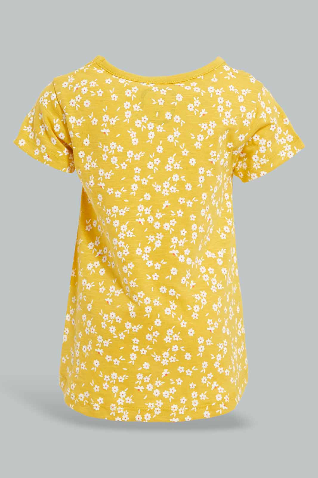 Redtag-Yellow-Floral-AOP-T-Shirt-Category:T-Shirts,-Colour:Yellow,-Deals:New-In,-Filter:Infant-Girls-(3-to-24-Mths),-ING-T-Shirts,-New-In-ING-APL,-Non-Sale,-Section:Girls-(0-to-14Yrs),-TBL,-W22A-Infant-Girls-3 to 24 Months