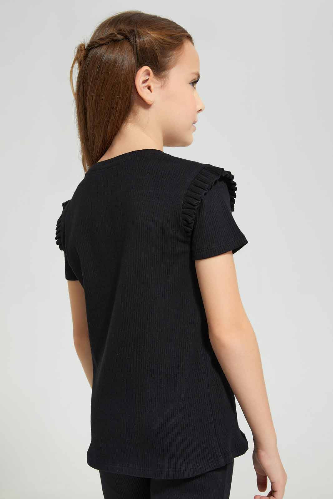 Redtag-Black-SS-Rib-Tee-Category:T-Shirts,-Colour:Black,-Deals:New-In,-Filter:Girls-(2-to-8-Yrs),-GIR-T-Shirts,-New-In-GIR-APL,-Non-Sale,-Section:Girls-(0-to-14Yrs),-VLM,-W22O-Girls-2 to 8 Years