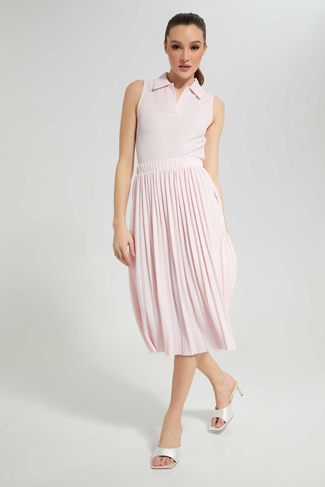 Redtag-Pink-Pleated-Textured-Skirt-Category:Skirts,-Colour:Apricot,-Deals:New-In,-Filter:Women's-Clothing,-LDC,-LDC-Skirts,-New-In-LDC-APL,-Non-Sale,-Section:Women,-W22A-Women's-