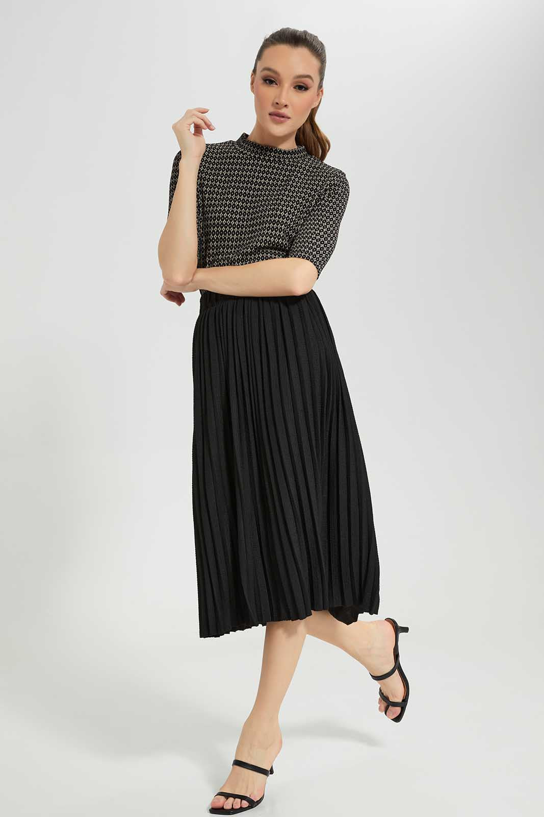 Redtag-Black-Pleated-Textured-Skirt-Category:Skirts,-Colour:Black,-Deals:New-In,-Filter:Women's-Clothing,-LDC,-LDC-Skirts,-New-In-LDC-APL,-Non-Sale,-Section:Women,-W22A-Women's-