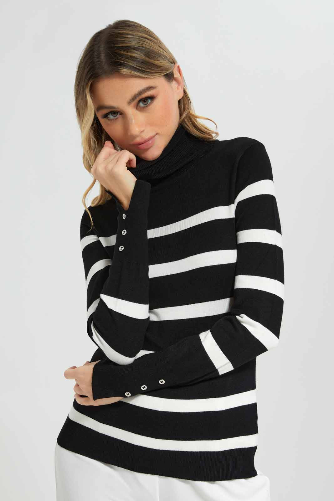 Redtag-Assorted-Basic-Striped-Turtle-Neck-Pullovers-Category:Pullovers,-Colour:Assorted,-Deals:New-In,-Filter:Women's-Clothing,-New-In-Women-APL,-Non-Sale,-Section:Women,-TBL,-W22B,-Women-Pullovers-Women's-