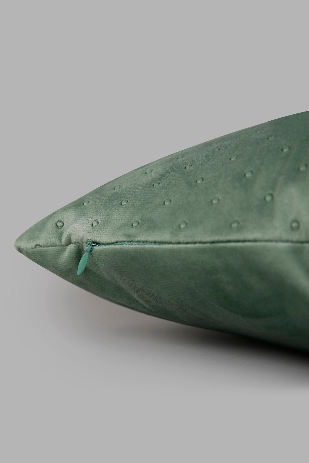 Redtag-Green-Dotted-Plain-Velvet-Cushion-Category:Cushions,-Colour:Green,-Deals:New-In,-Filter:Home-Bedroom,-HMW-BED-Cushions,-New-In-HMW-BED,-Non-Sale,-Section:Homewares,-W22B-Home-Bedroom-