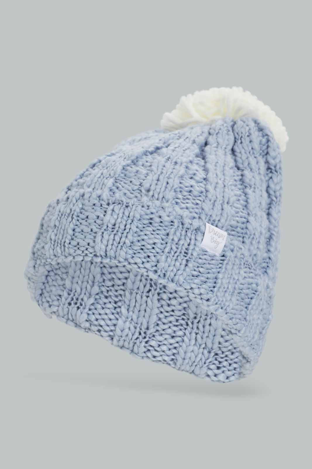 Redtag-Blue-Embelished-Knitted-Cap-Category:Knitted-Accessories,-Colour:Blue,-Filter:Women's-Accessories,-New-In,-New-In-Women-ACC,-Non-Sale,-Section:Women,-W22A,-Women-Knitted-Accessories-Women-
