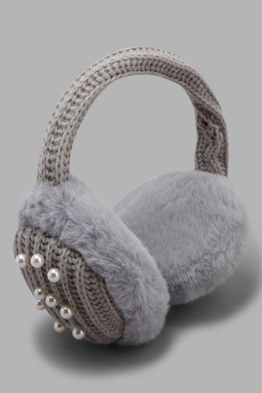 Redtag-Grey-Pearl-Embellished-Earmuff-Category:Knitted-Accessories,-Colour:Grey,-Filter:Women's-Accessories,-New-In,-New-In-Women-ACC,-Non-Sale,-Section:Women,-W22A,-Women-Knitted-Accessories-Women-