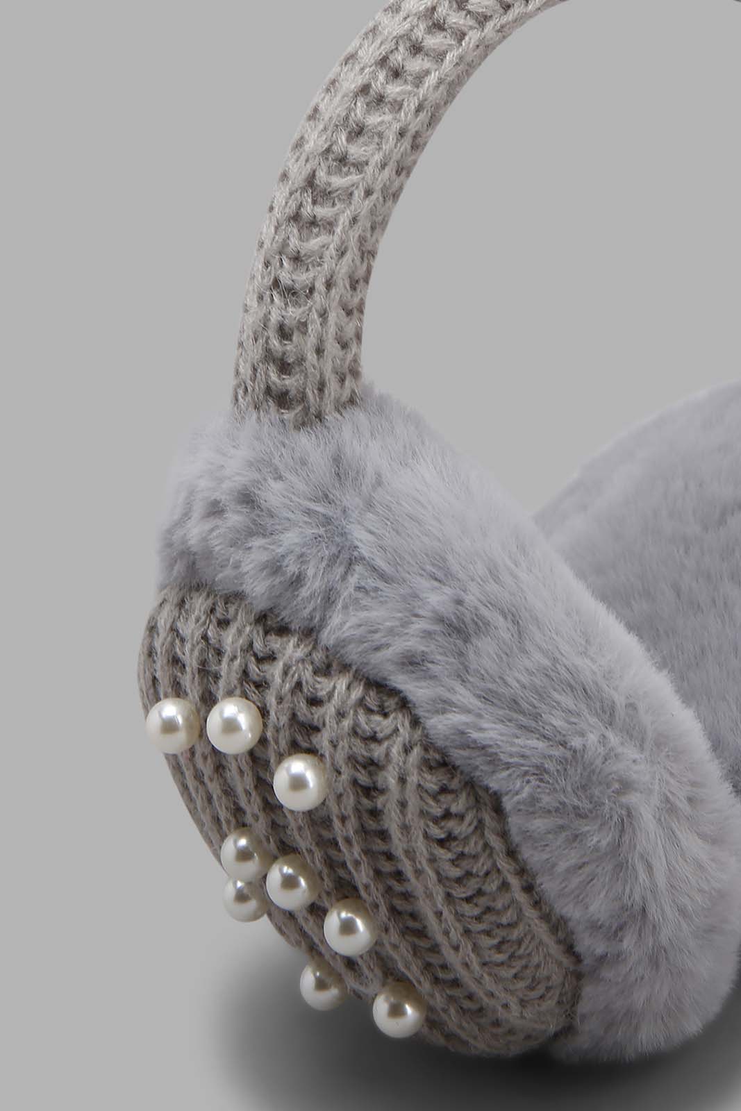 Redtag-Grey-Pearl-Embellished-Earmuff-Category:Knitted-Accessories,-Colour:Grey,-Filter:Women's-Accessories,-New-In,-New-In-Women-ACC,-Non-Sale,-Section:Women,-W22A,-Women-Knitted-Accessories-Women-