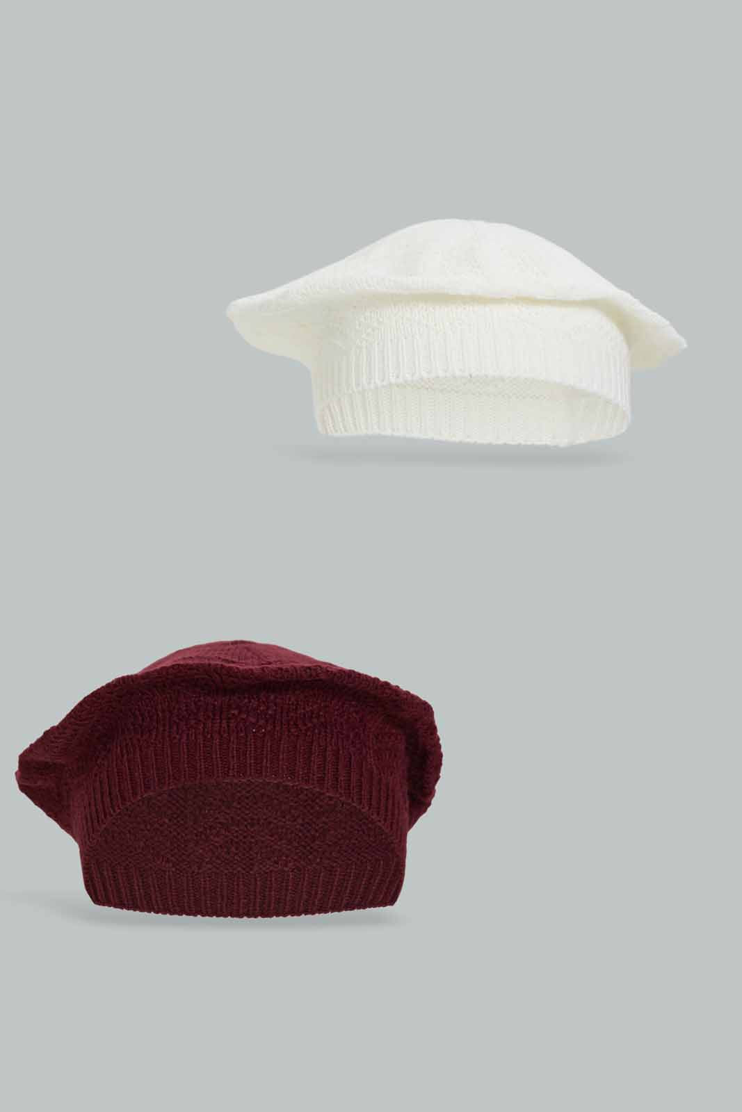 Redtag-White-&-Beige-Embellished-Set-Of-2-Knitted-Cap-Category:Knitted-Accessories,-Colour:Assorted,-Dept:Ladieswear,-Filter:Women's-Accessories,-New-In,-New-In-Women-ACC,-Non-Sale,-Section:Women,-W22A,-Women-Knitted-Accessories-Women-