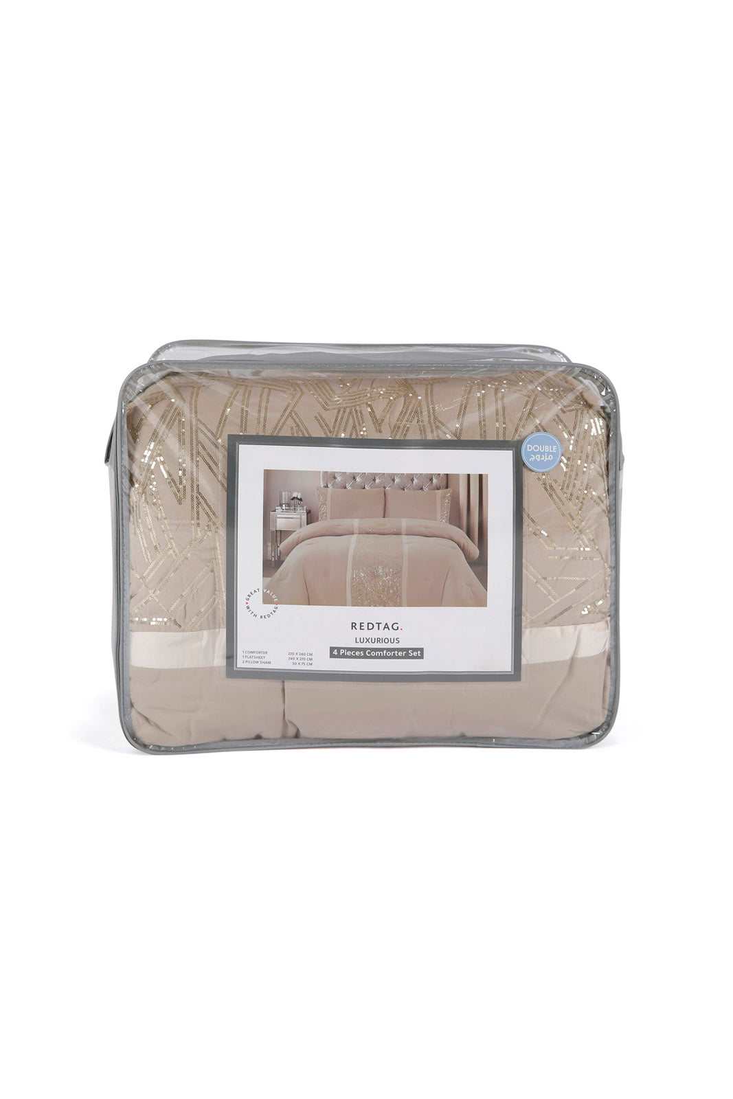 Redtag-Beige-4-Pc-Comforter-Set-(Double-Size)-Category:Comforters,-Colour:Beige,-Deals:New-In,-Dept:Home,-Filter:Home-Bedroom,-HMW-BED-Comforters,-New-In-HMW-BED,-Non-Sale,-Section:Homewares,-W22B-Home-Bedroom-