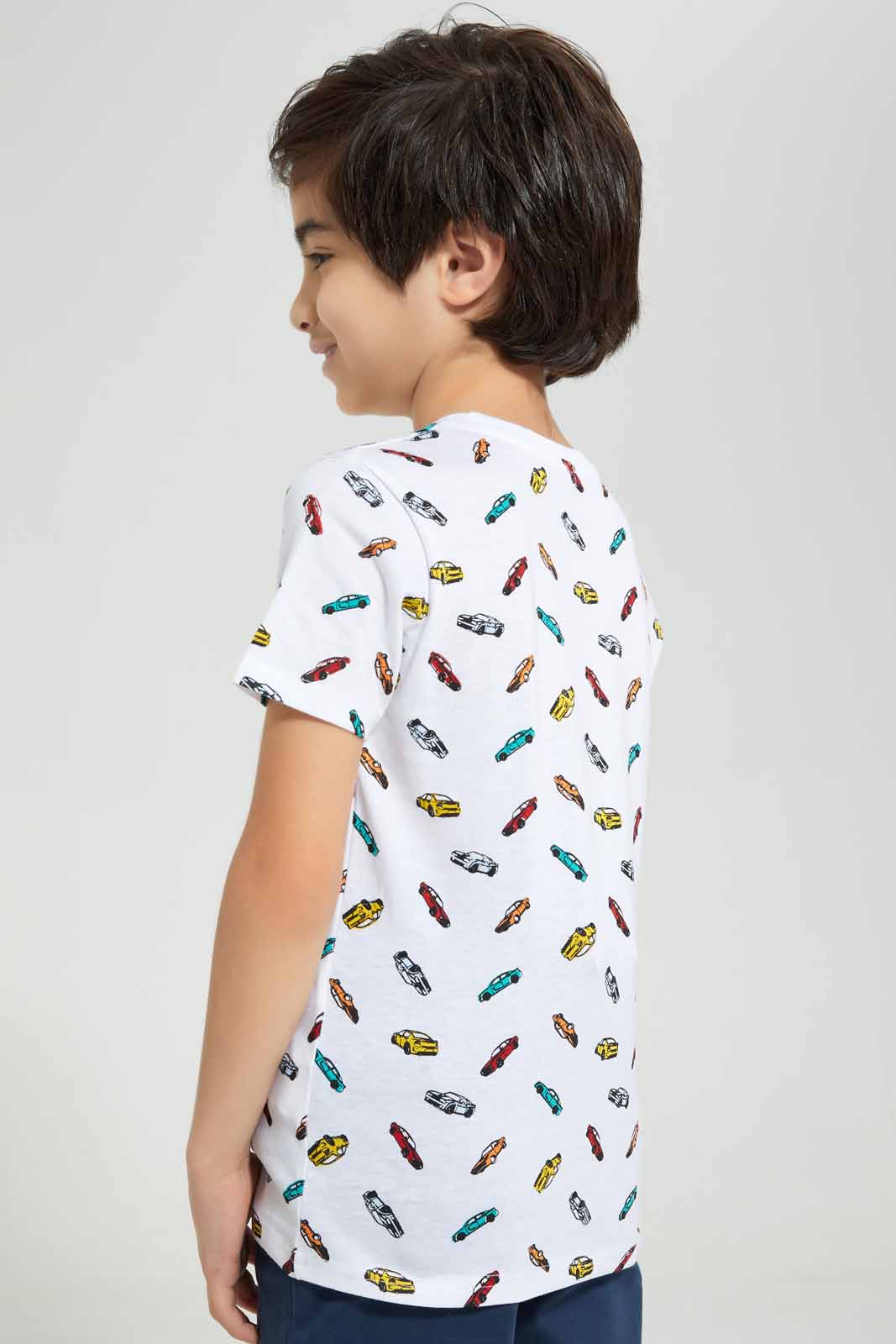 Redtag-White-Car-All-Over-Print-T-shirt-BOY-T-Shirts,-Category:T-Shirts,-Colour:White,-Deals:New-In,-Filter:Boys-(2-to-8-Yrs),-New-In-BOY-APL,-Non-Sale,-Section:Boys-(0-to-14Yrs),-TBL,-W22A-Boys-2 to 8 Years