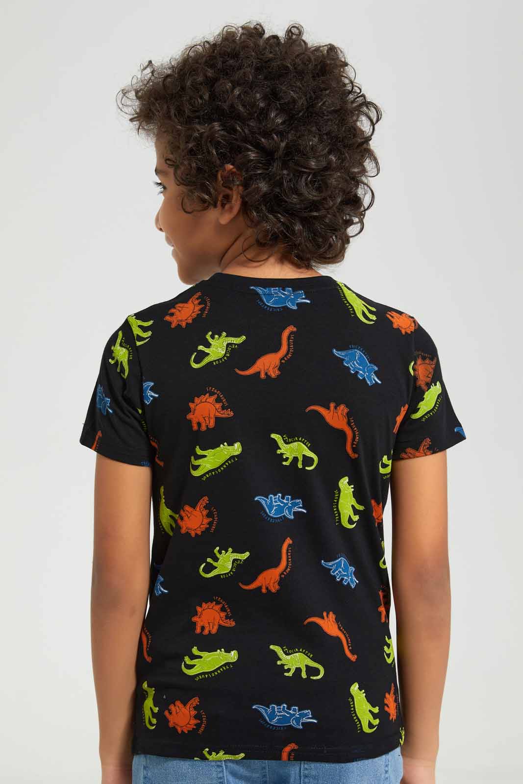 Redtag-Black-Dino-All-Over-Print-T-shirt-BOY-T-Shirts,-Category:T-Shirts,-Colour:Black,-Deals:New-In,-Filter:Boys-(2-to-8-Yrs),-New-In-BOY-APL,-Non-Sale,-Section:Boys-(0-to-14Yrs),-TBL,-W22A-Boys-2 to 8 Years