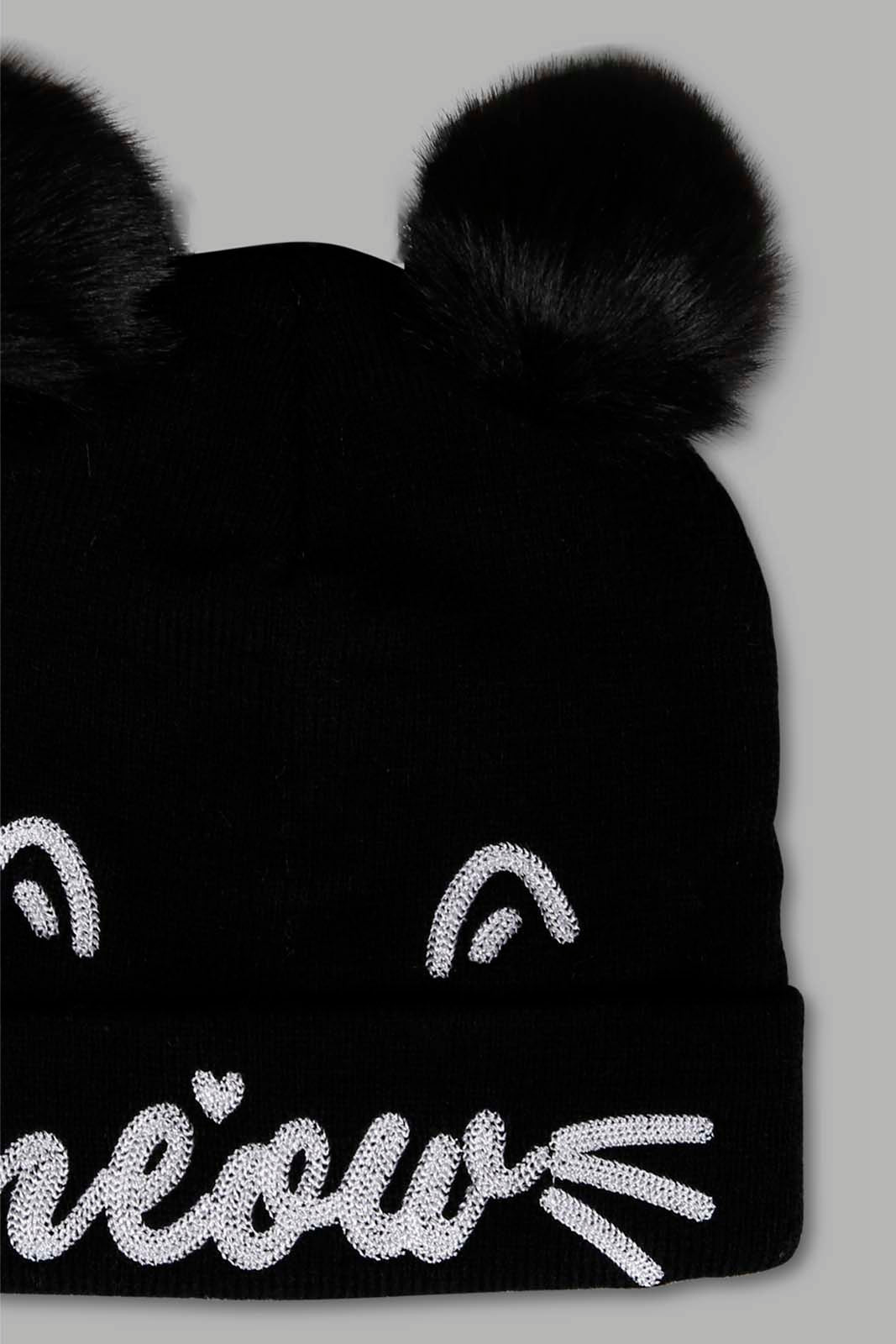 Redtag-Black-Knitted-Cap-With-Gloves-Category:Knitted-Accessories,-Colour:Black,-Filter:Girls-Accessories,-GIR-Knitted-Accessories,-New-In,-New-In-GIR-ACC,-Non-Sale,-Section:Girls-(0-to-14Yrs),-W22A-Girls-