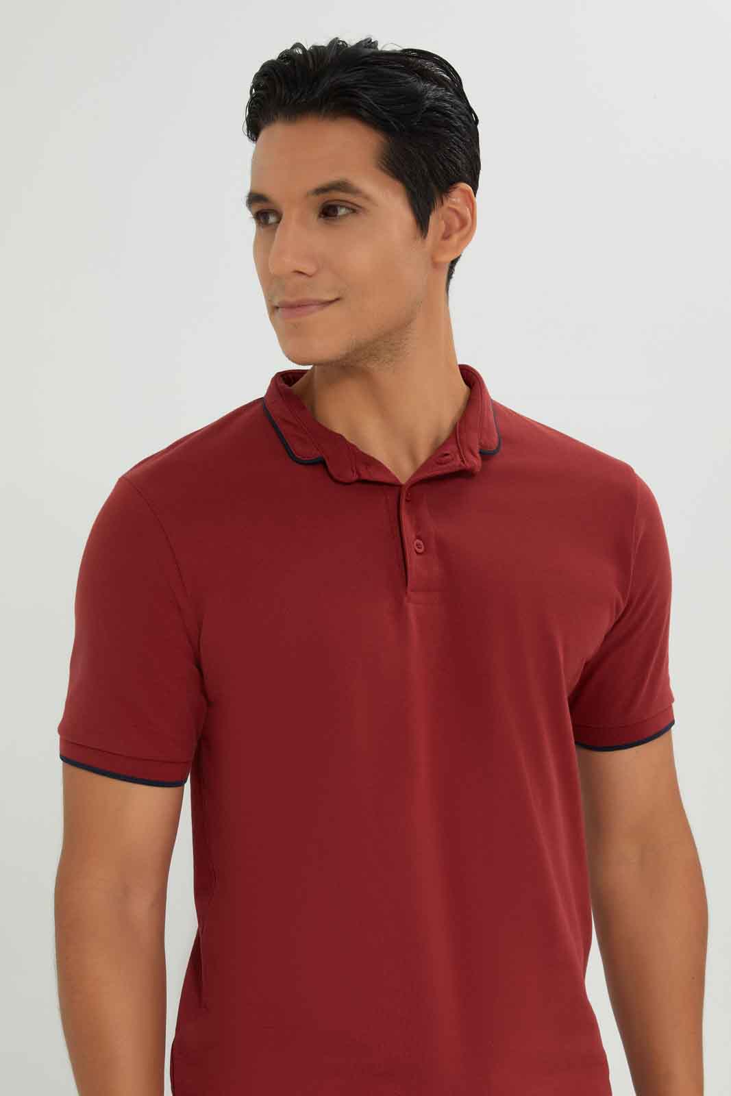 Redtag-Standup-Collar-Polo-Category:Polo-T-Shirts,-Colour:Burgundy,-Deals:New-In,-Dept:Menswear,-Filter:Men's-Clothing,-Men-Polo-T-Shirts,-New-In-Men-APL,-Non-Sale,-Section:Men,-TBL,-W22O-Men's-