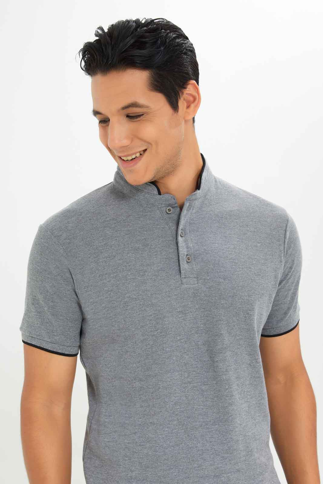 Redtag-Standup-Collar-Polo-Category:Polo-T-Shirts,-Colour:Charcoal,-Deals:New-In,-Dept:Menswear,-Filter:Men's-Clothing,-Men-Polo-T-Shirts,-New-In-Men-APL,-Non-Sale,-Section:Men,-TBL,-W22O-Men's-