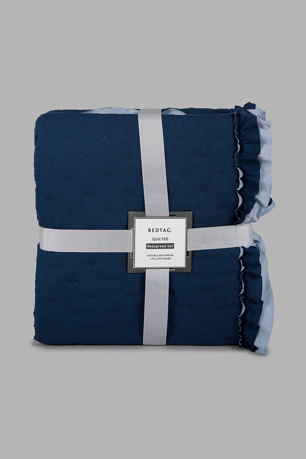Redtag-Blue-Dotted-Bedspread-With-Ruffles-(Double-Size)-Category:Bedspreads,-Colour:Blue,-Deals:New-In,-Filter:Home-Bedroom,-HMW-BED-Bedspreads,-New-In-HMW-BED,-Non-Sale,-Section:Homewares,-W22B-Home-Bedroom-