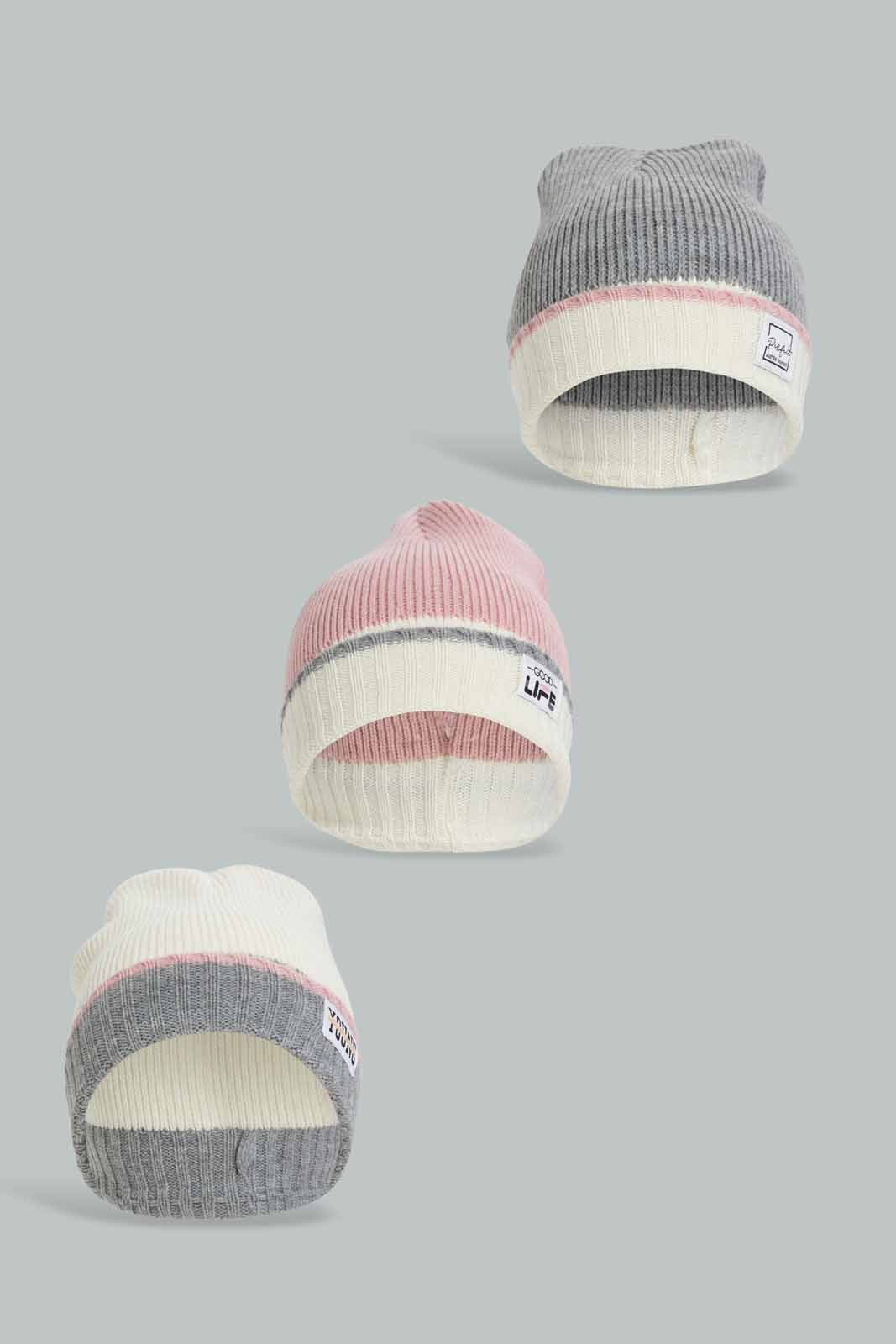 Redtag-Multi-Colour-Set-Of-3-Knitted-Cap-Category:Knitted-Accessories,-Colour:Assorted,-Filter:Women's-Accessories,-New-In,-New-In-Women-ACC,-Non-Sale,-Section:Women,-W22B,-Women-Knitted-Accessories-Women-