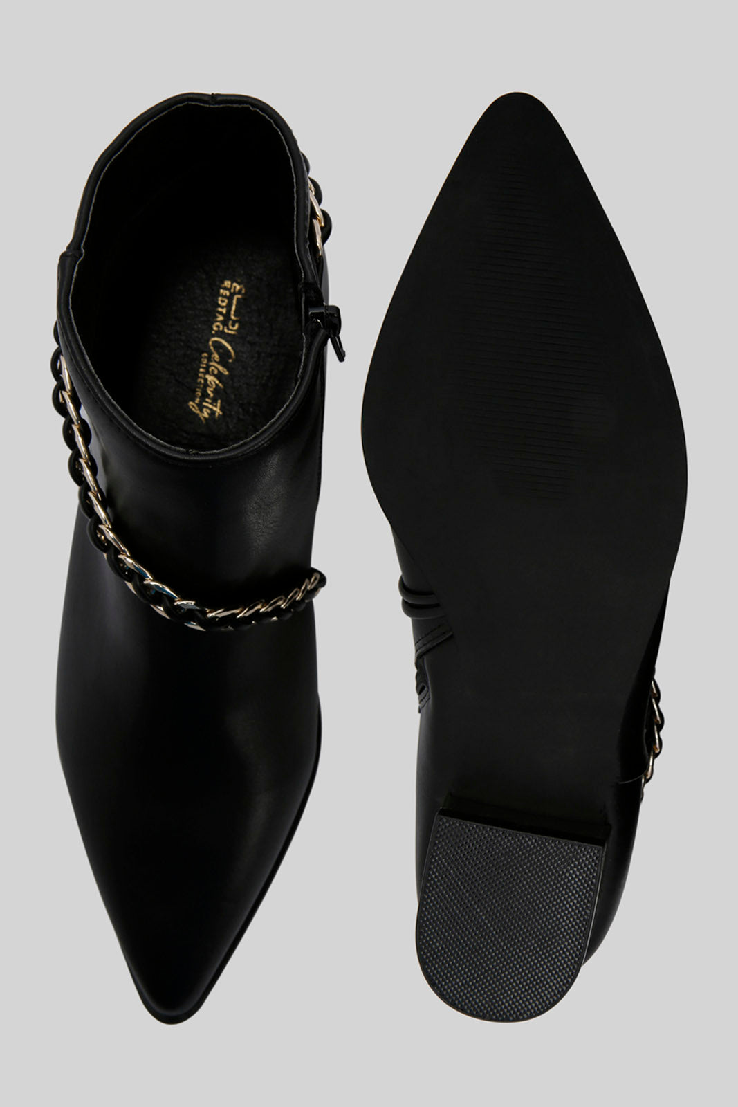 Redtag-Black-Ankle-Boot-With-Chain-Trim-Category:Boots,-Colour:Black,-Deals:New-In,-Filter:Women's-Footwear,-New-In-Women-FOO,-Non-Sale,-Section:Women,-W22B,-Women-Boots-Women's-