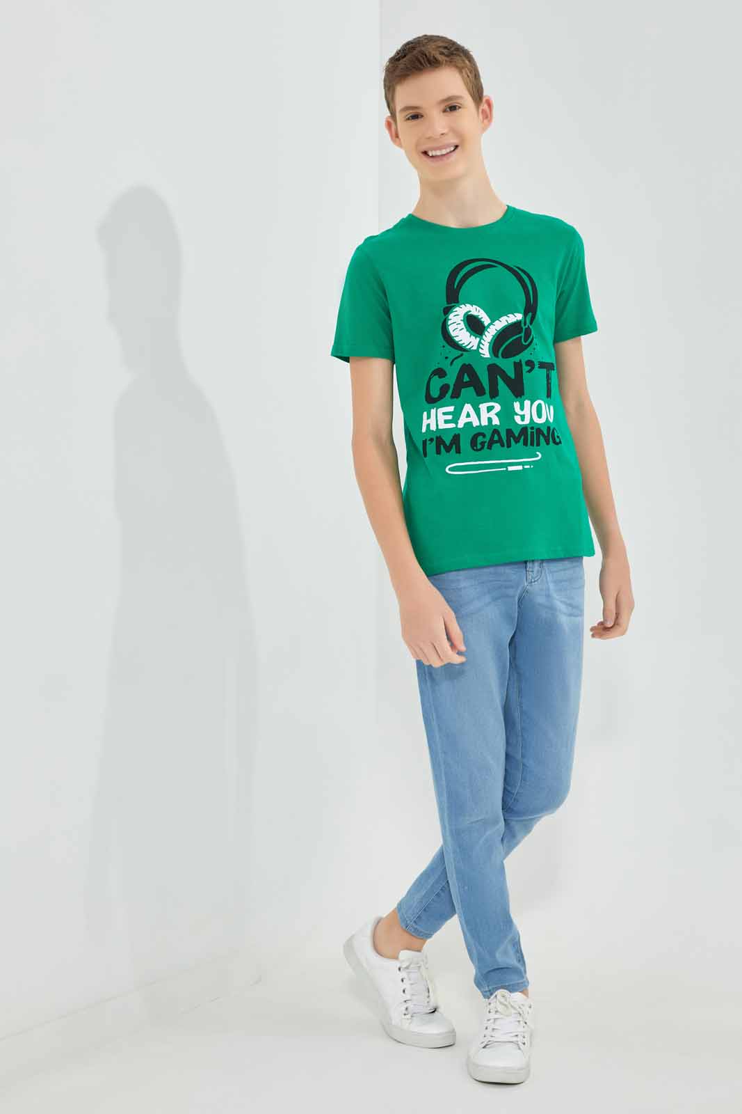 Redtag-Green-Cant-Hear-Graphic-Tee-BSR-T-Shirts,-Category:T-Shirts,-Colour:Green,-Deals:New-In,-Filter:Senior-Boys-(8-to-14-Yrs),-New-In-BSR-APL,-Non-Sale,-Section:Boys-(0-to-14Yrs),-TBL,-W22A-Senior-Boys-9 to 14 Years