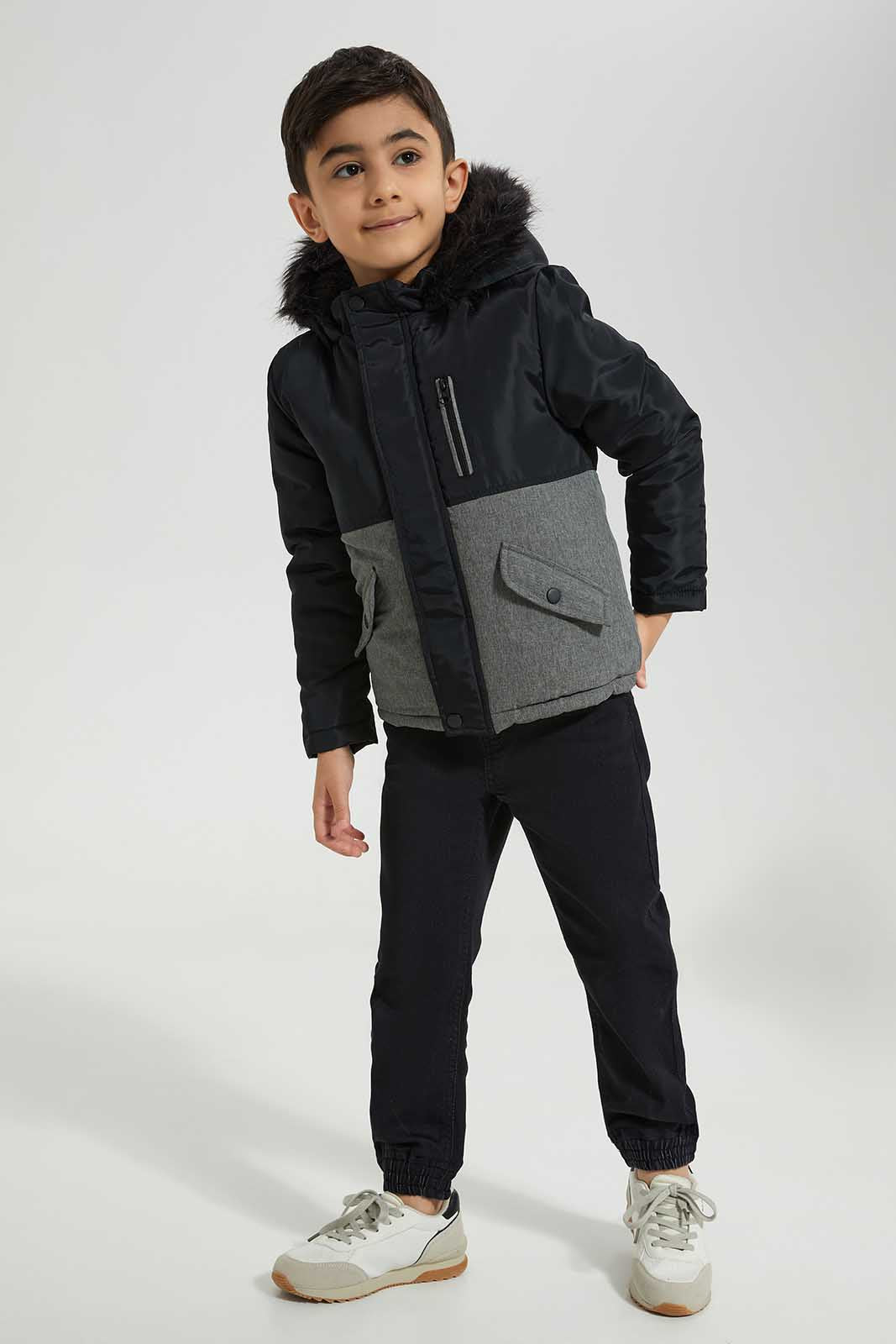 Redtag-Black-Parka-Sherpa-Lined-Padded-Jacket-BOY-Jackets,-Category:Jackets,-Colour:Black,-Deals:New-In,-Filter:Boys-(2-to-8-Yrs),-New-In-BOY-APL,-Non-Sale,-Section:Boys-(0-to-14Yrs),-W22B-Boys-2 to 8 Years