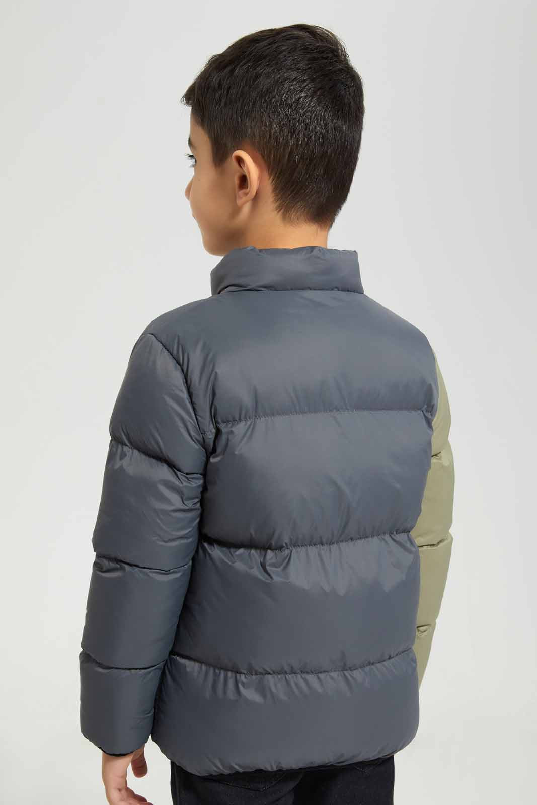 Redtag-Dark-Grey-Color-Block-Padded-Jacket-BOY-Jackets,-Category:Jackets,-Colour:Charcoal,-Deals:New-In,-Filter:Boys-(2-to-8-Yrs),-New-In-BOY-APL,-Non-Sale,-Section:Boys-(0-to-14Yrs),-W22B-Boys-2 to 8 Years