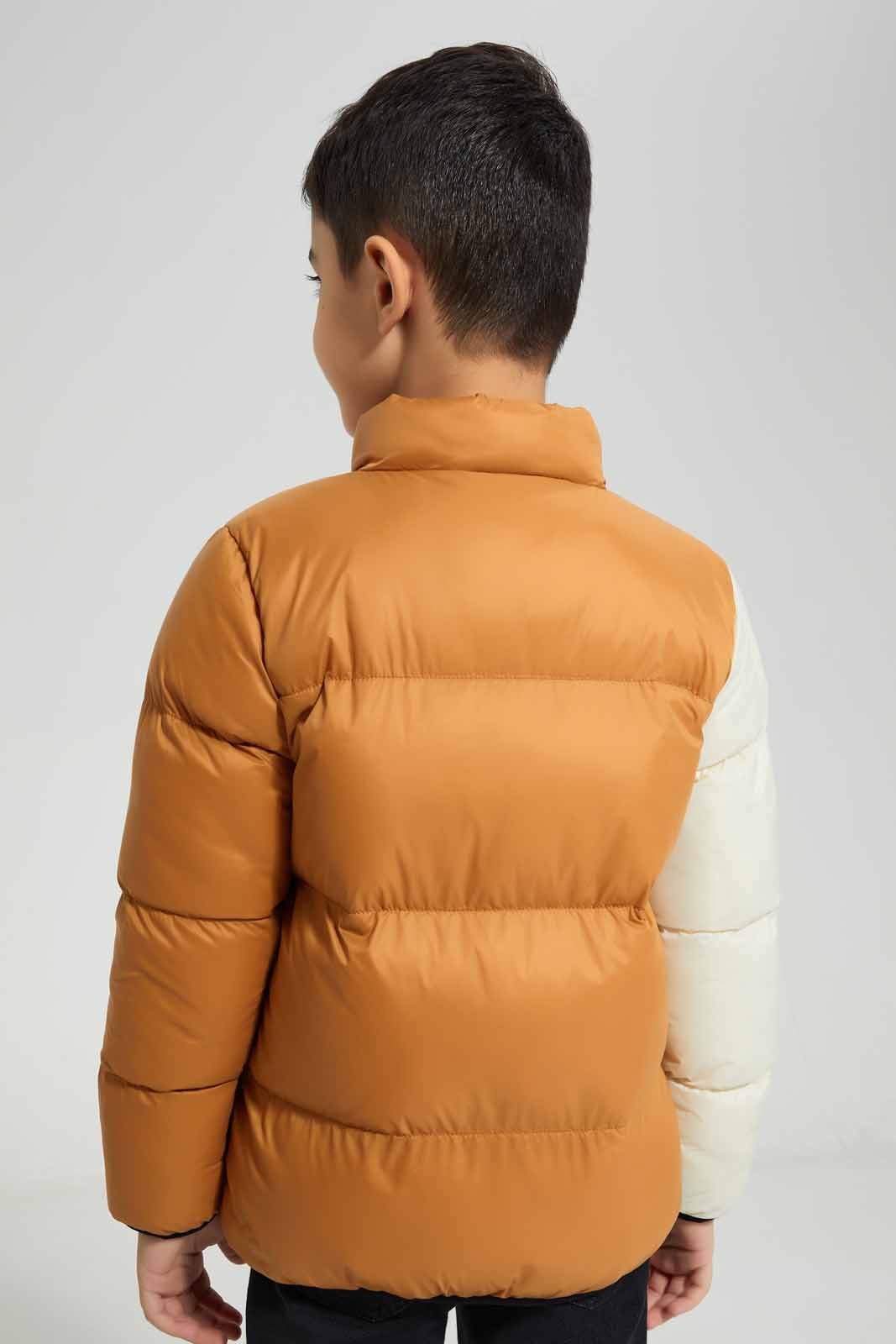 Redtag-Mustard-Color-Block-Padded-Jacket-BOY-Jackets,-Category:Jackets,-Colour:Mustard,-Deals:New-In,-Filter:Boys-(2-to-8-Yrs),-New-In-BOY-APL,-Non-Sale,-Section:Boys-(0-to-14Yrs),-W22B-Boys-2 to 8 Years